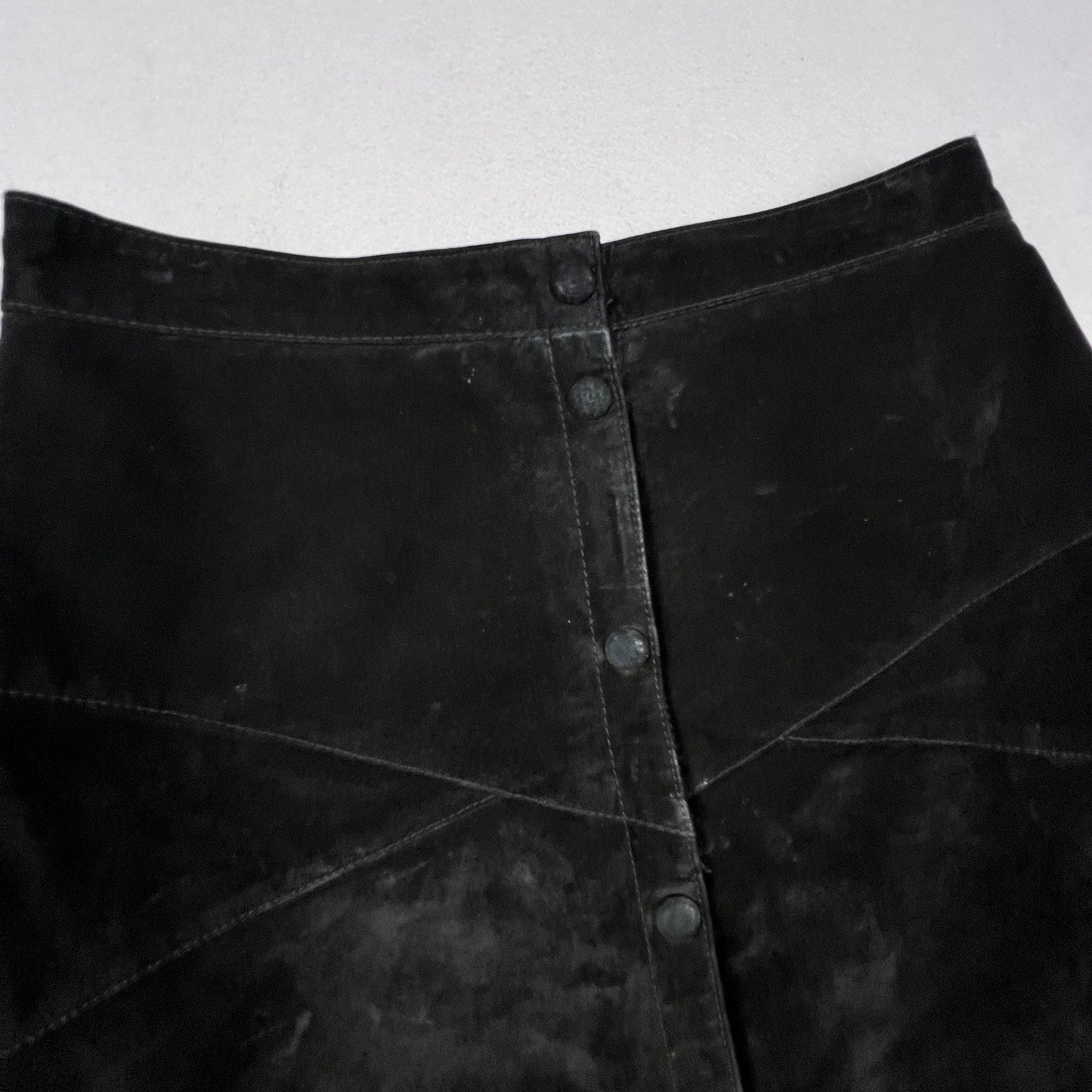 VTG 70s Inspired Monki Suede Mini Skirt 38 Black Genuine Leather Edgy Academia