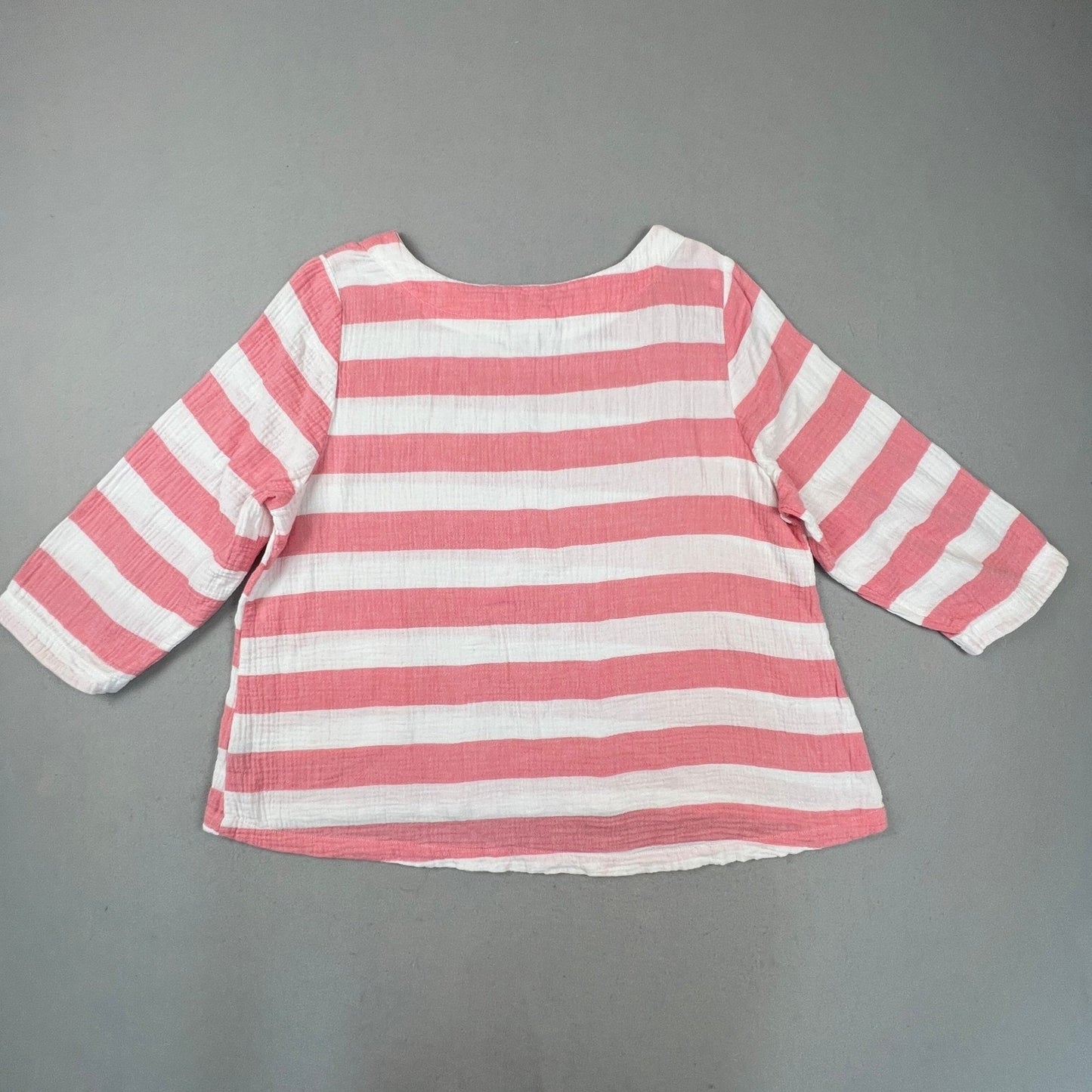 Habitat Top Women L Pink White Striped Cotton Gauze 3/4 Sleeve Pocket 75929