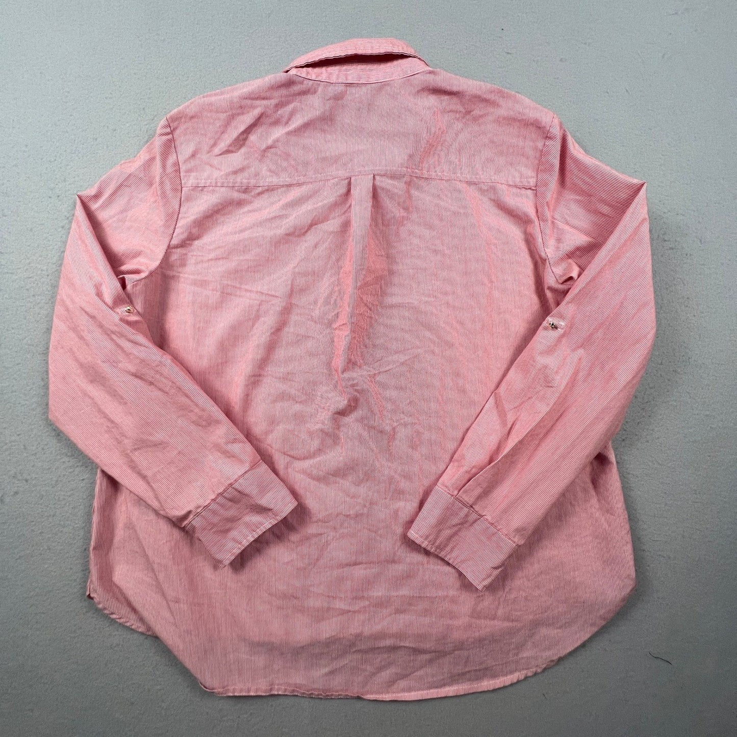 VTG Marc New York Button Down Womens XL Red Stripe Lace Trim Preppy Chic