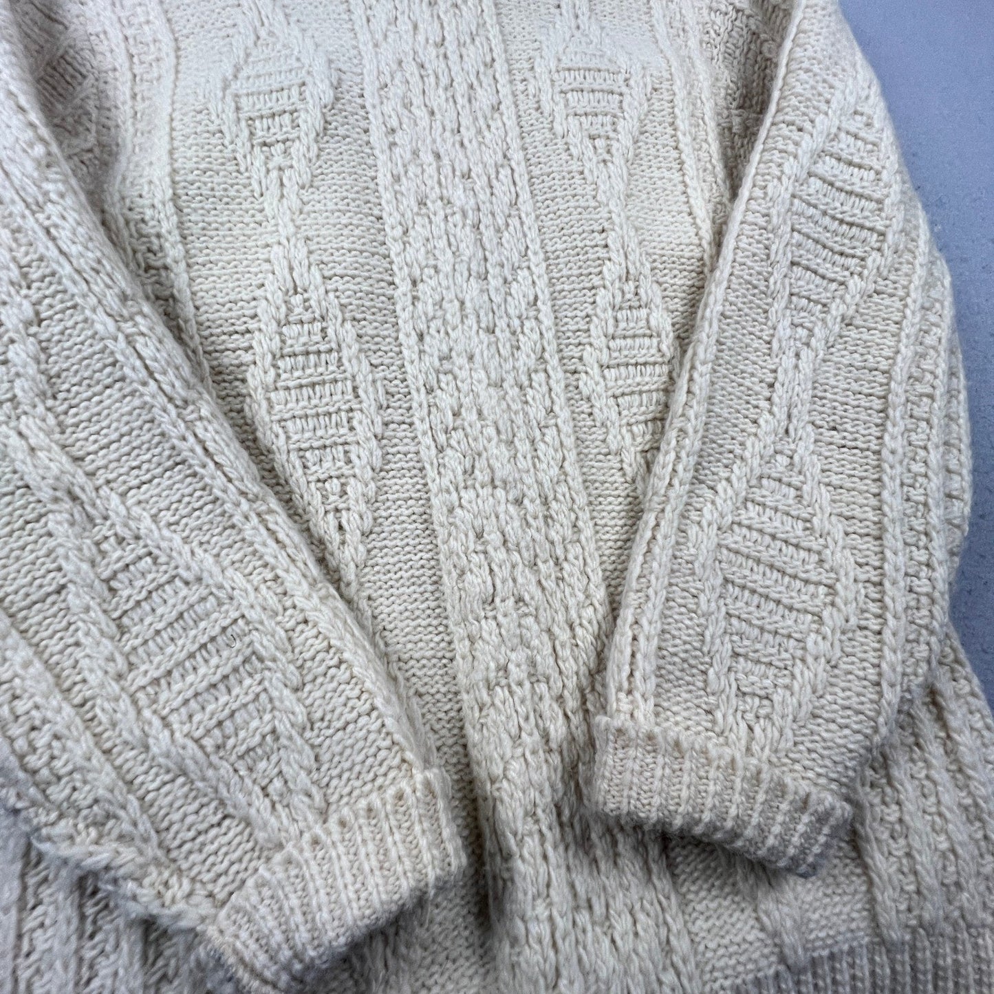 Vintage Pendleton Sweater Mens Large Cream Wool Cable Knit Aran Cardigan USA