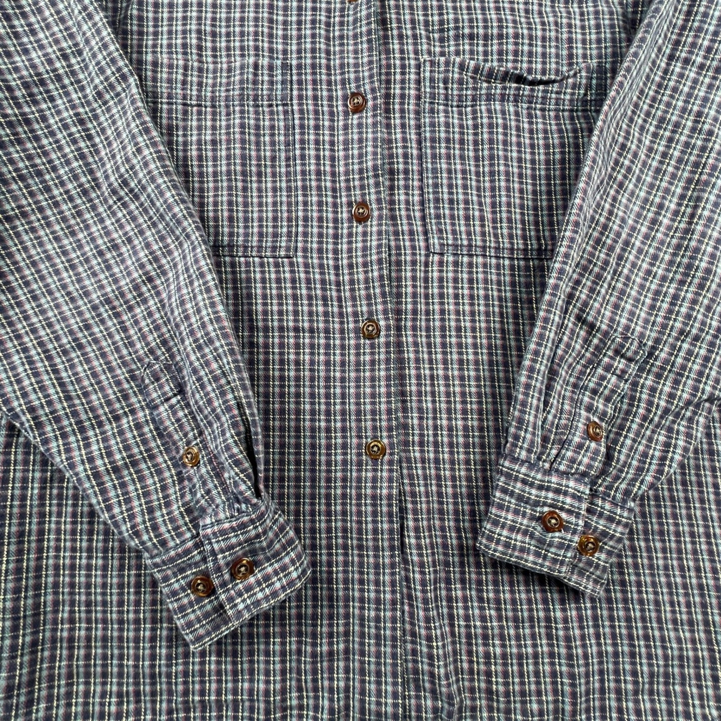 Royal Robbins Plaid Button Down Mens Large Blue Long Sleeve Cotton Flannel Shirt