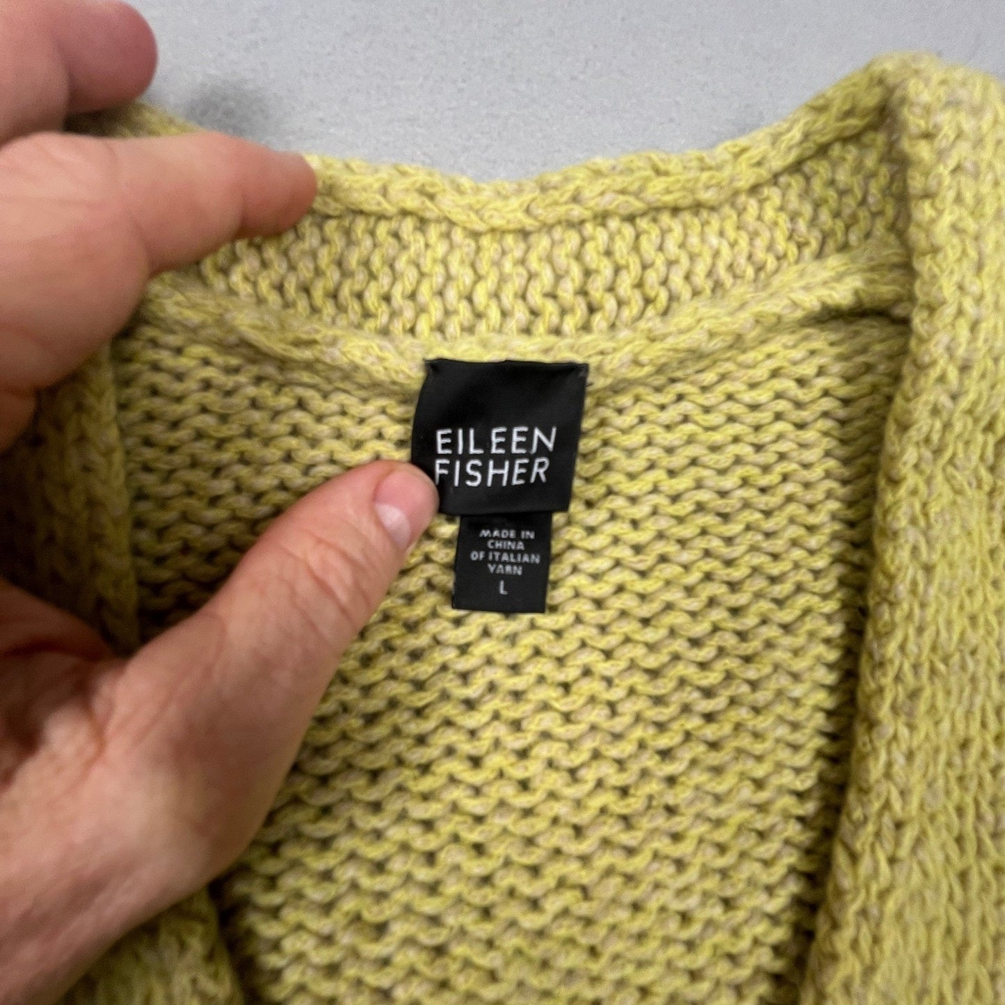 Eileen Fisher V-Neck Sweater Womens L Green Wool Alpaca Knit Pullover Minimalist