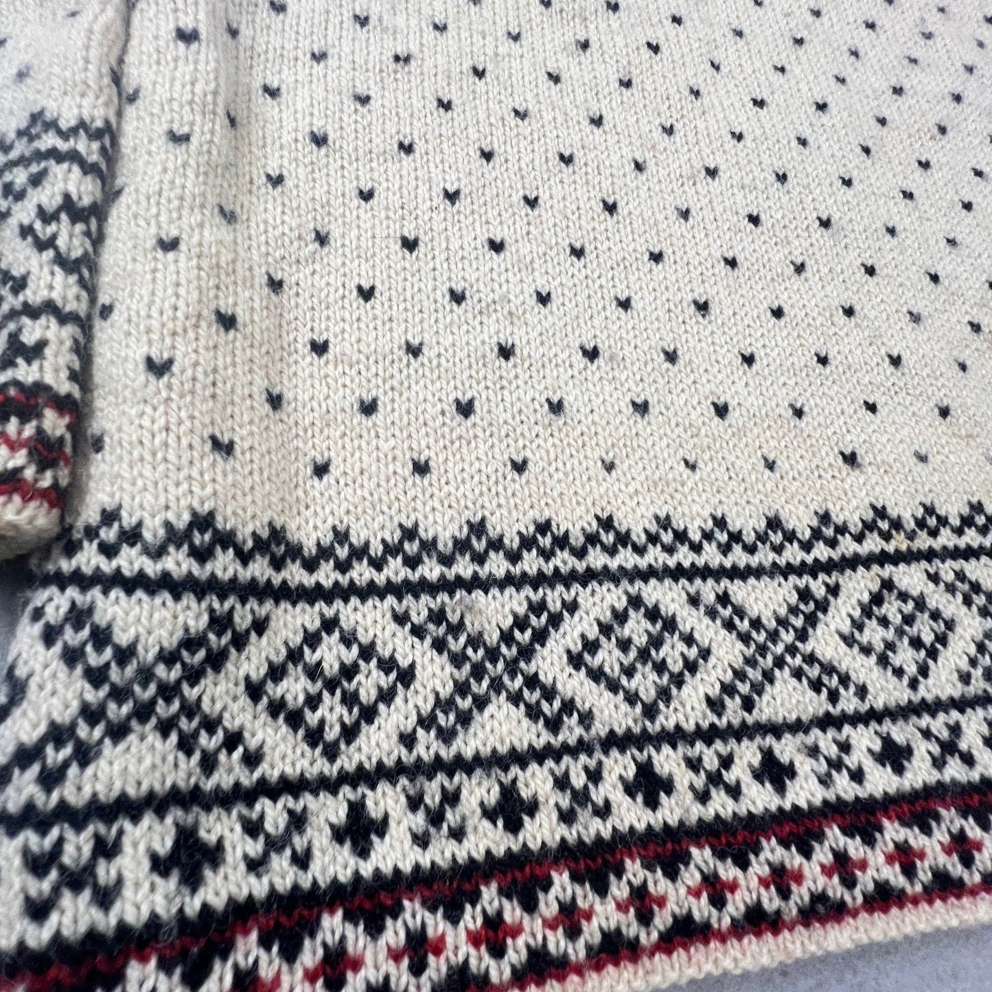 L.L. Bean Sweater Womens Small Cream Red Nordic Fair Isle Wool Blend VTG USA
