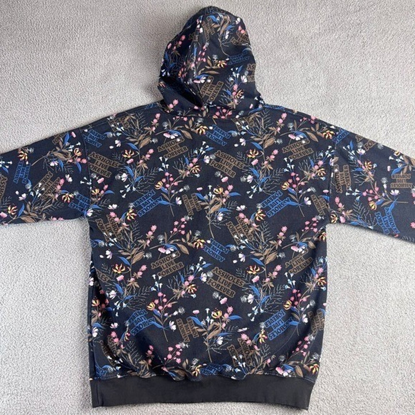As*holes*s Live Forever Hoodie Men Large All Over Print Text Sweatshirt Pocket