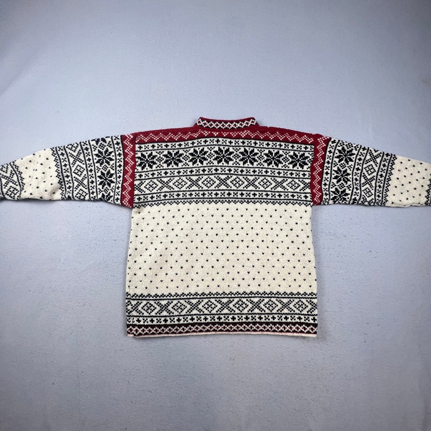 L.L. Bean Sweater Womens Small Cream Red Nordic Fair Isle Wool Blend VTG USA