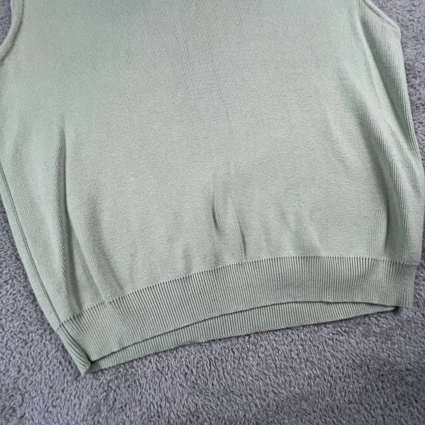 Talbots Sweater Vest Womens XL Green 100% Cotton Ribbed Knit Minimalist Classic