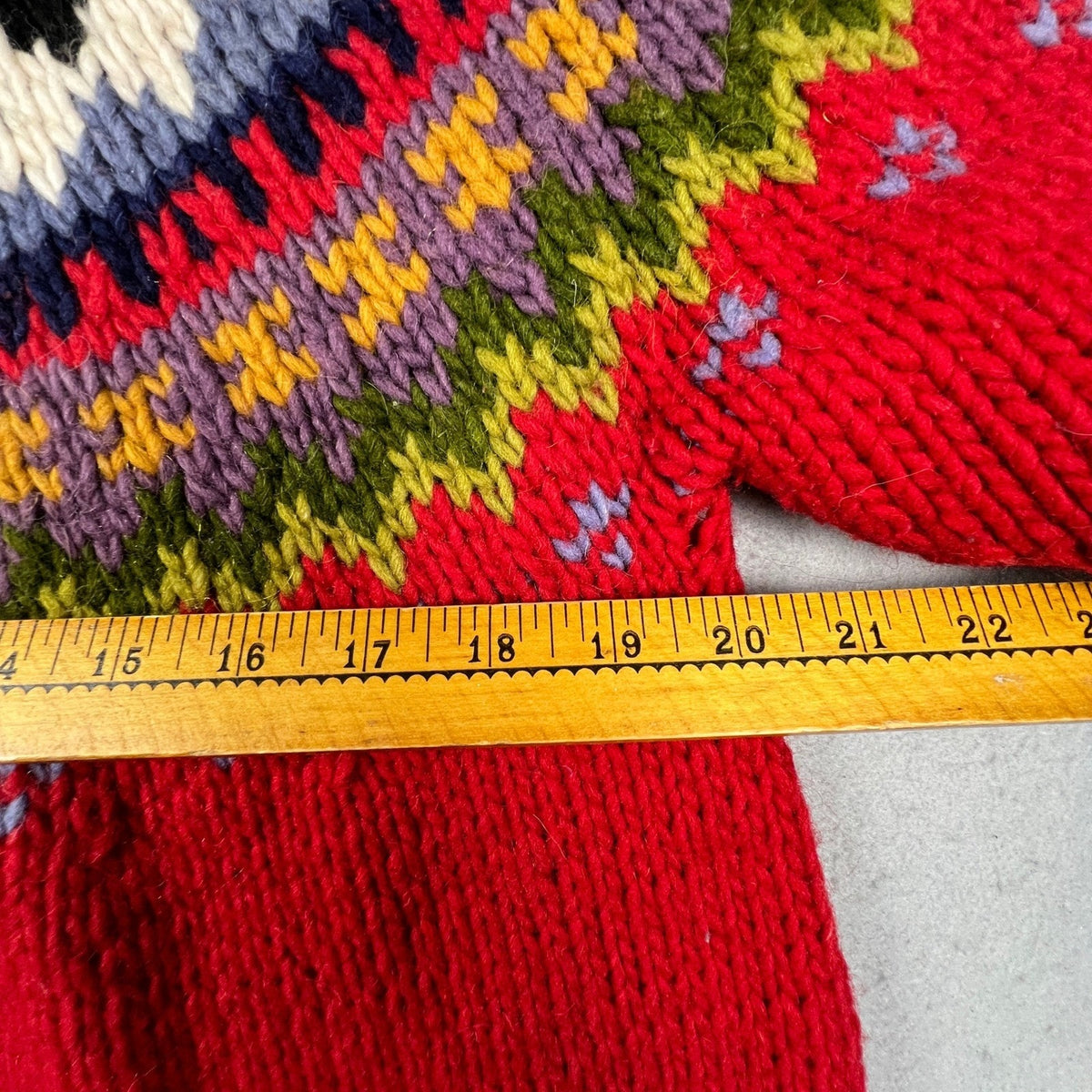 Handmade Fair Isle Zip Cardigan Sweater Mens XL Red Wool Knit Nordic Outdoor