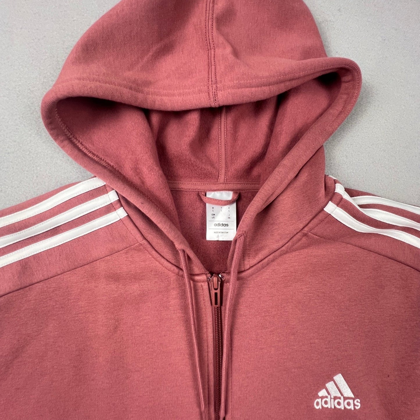 Adidas Full Zip Hoodie Mens Large Mauve Pink 3-Stripe Fleece Athletic IX0166
