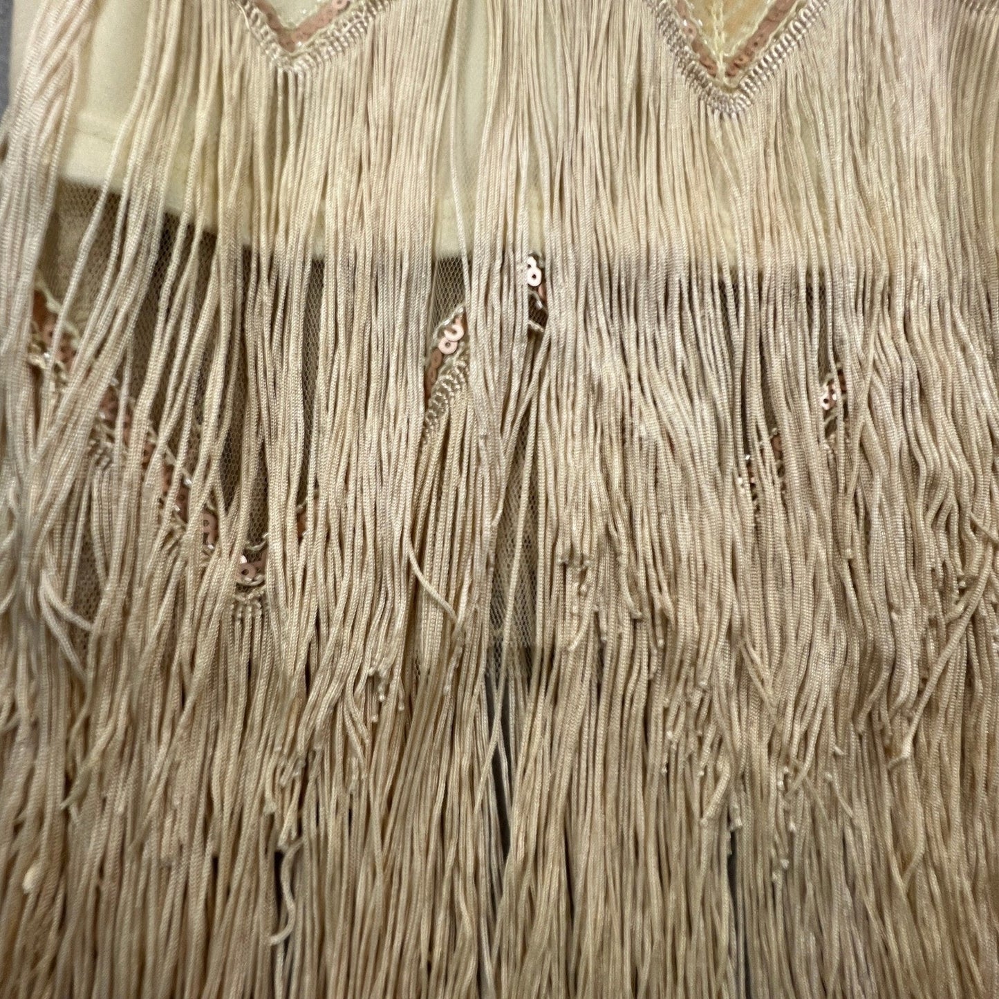 NWT Metme Flapper Dress Womens Small Cream Sequin Fringe Art Deco Gatsby Party