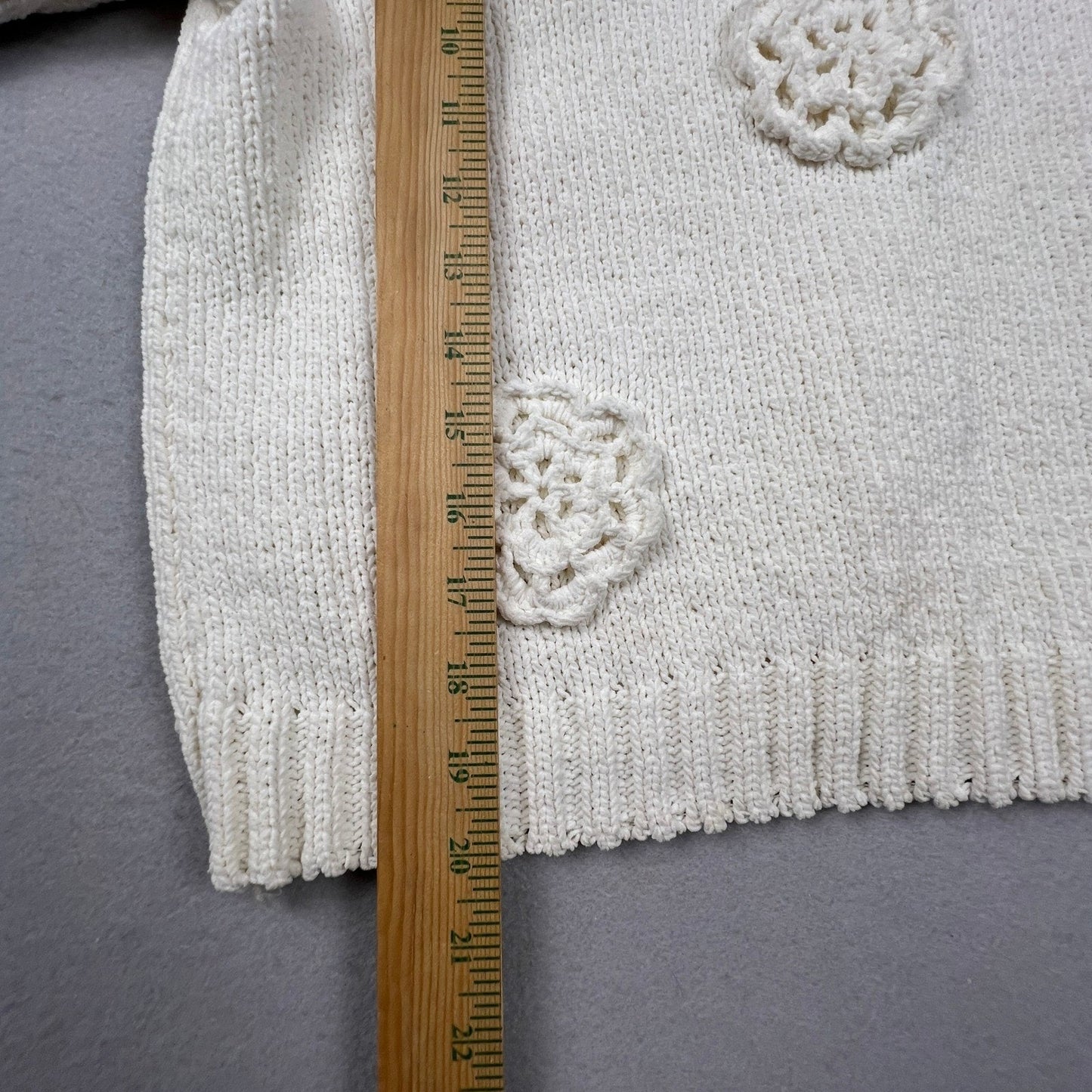 Joie Knit Sweater Size M 3D Crochet Flowers Short Puff Sleeves Pullover Boxy