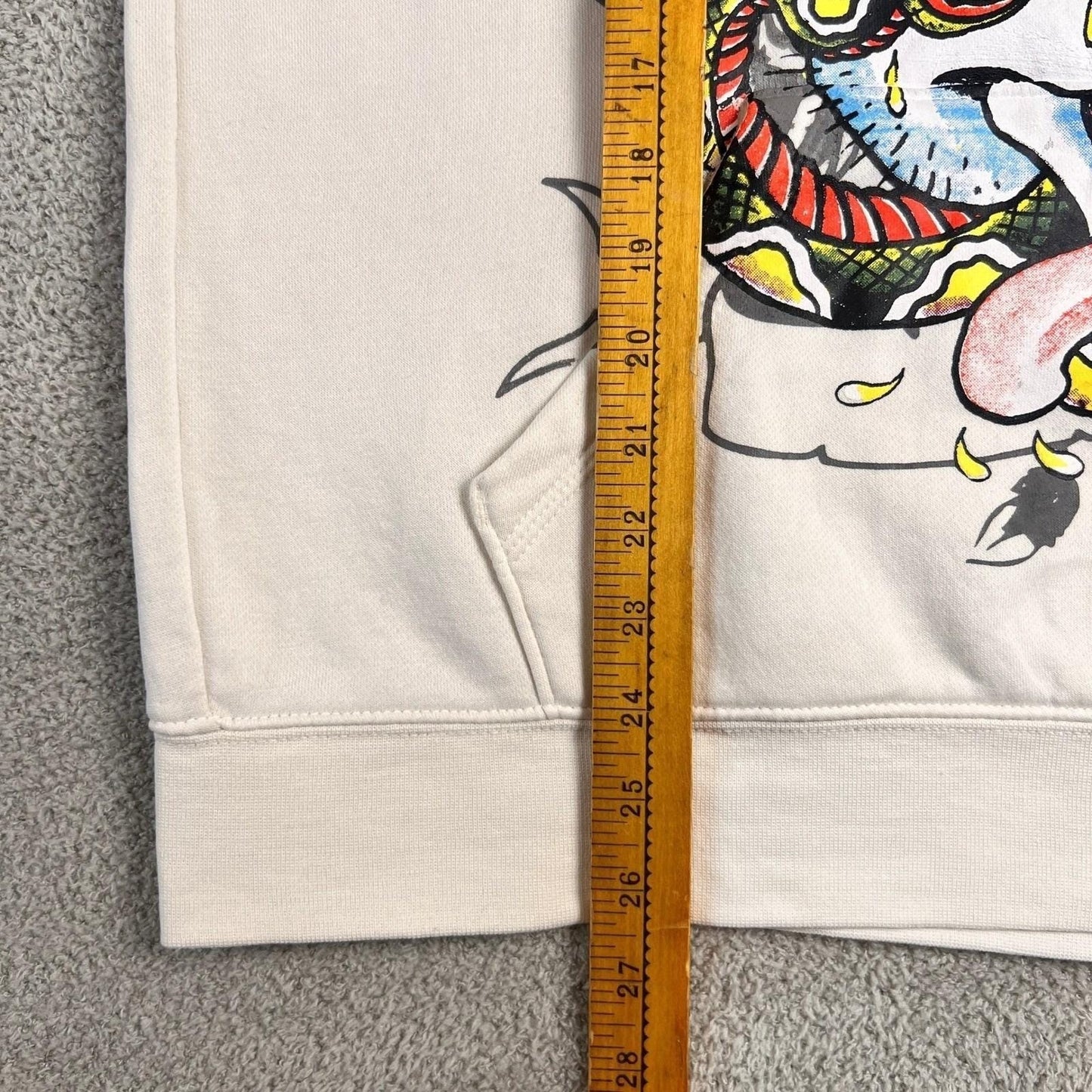 Y2K Ed Hardy Hoodie Eagle Skull Snake Flames Mens Size Medium White Sweatshirt