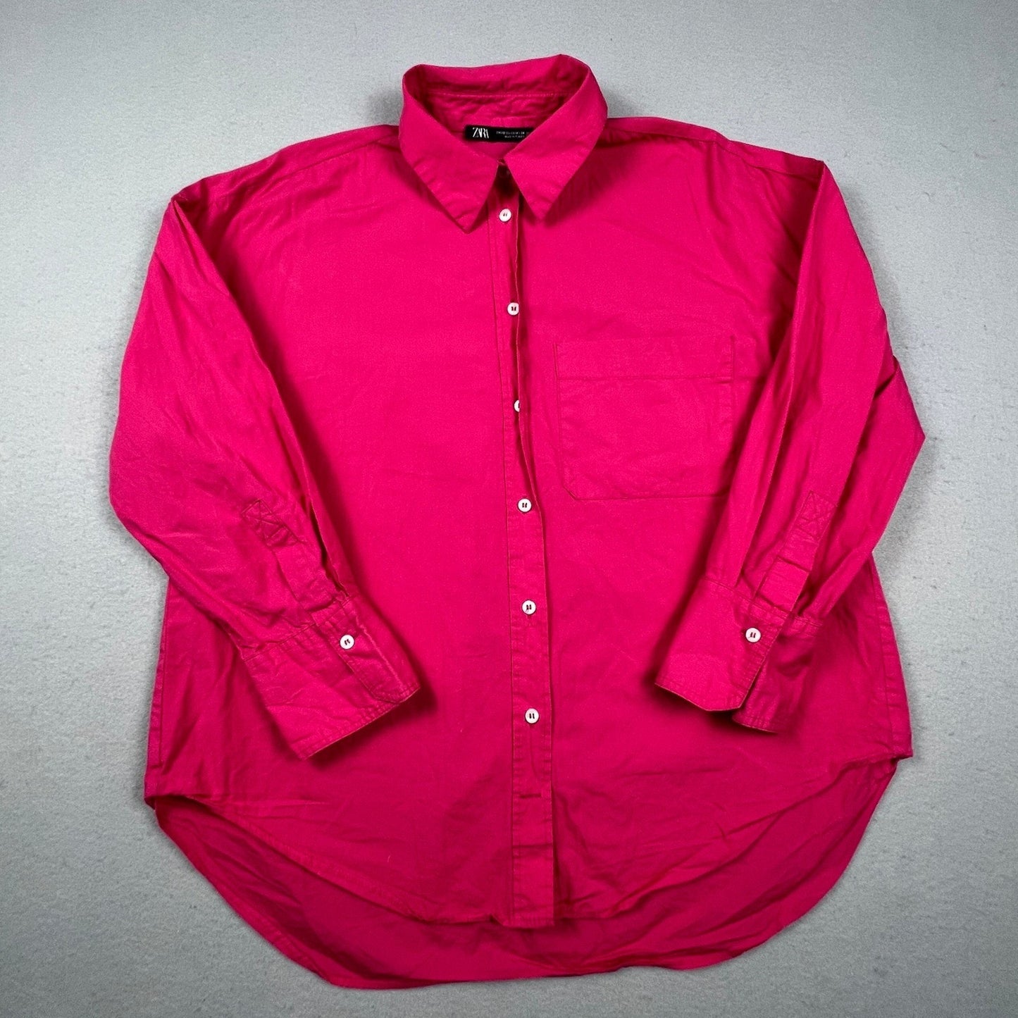 Zara Button Down Shirt Womens XS Pink Oversized Long Sleeve Casual Basic Top