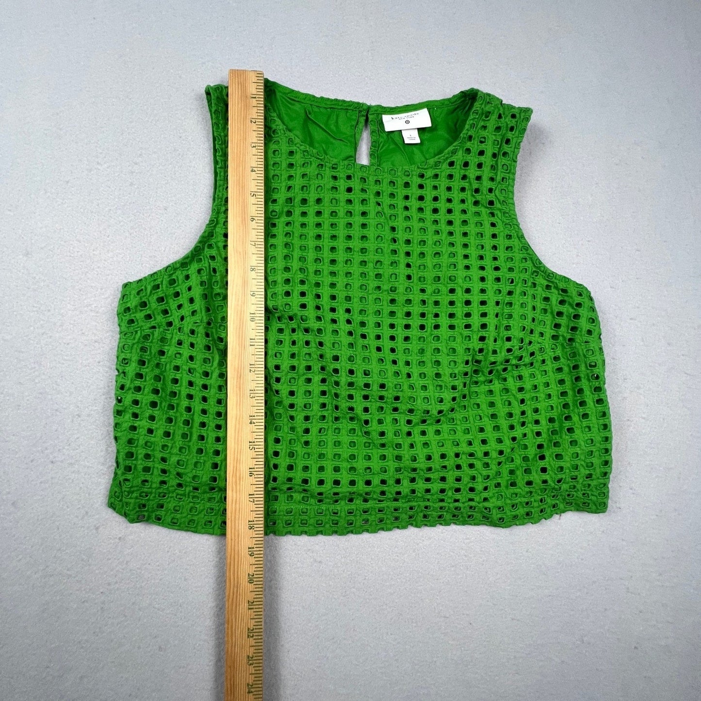 Kate Spade Eyelet Crop Top Womens Large Green Cotton Sleeveless Preppy Summer