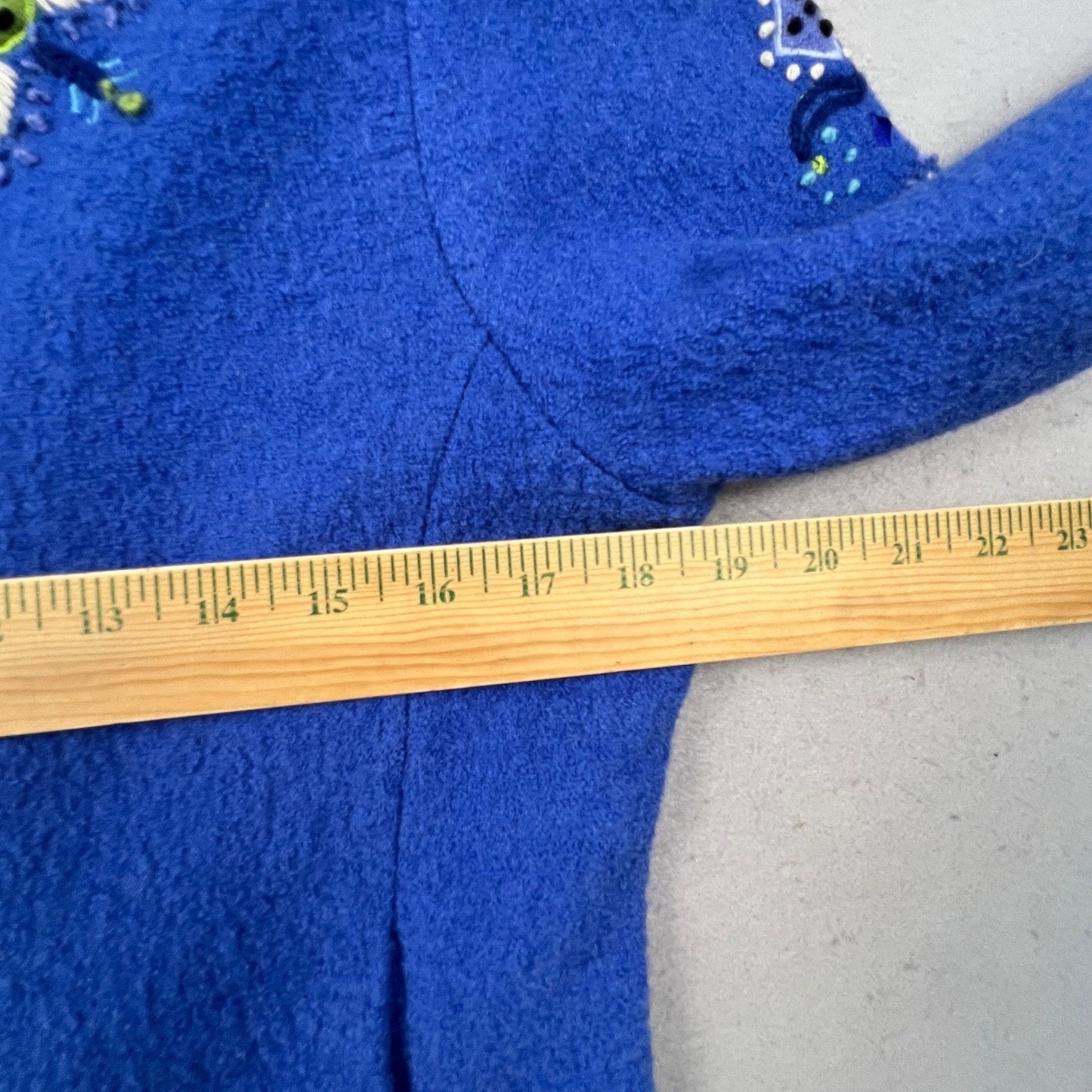 Carson Wool Embroidered Jacket Womens Small Blue Faux Fur Trim Boho Folk Art