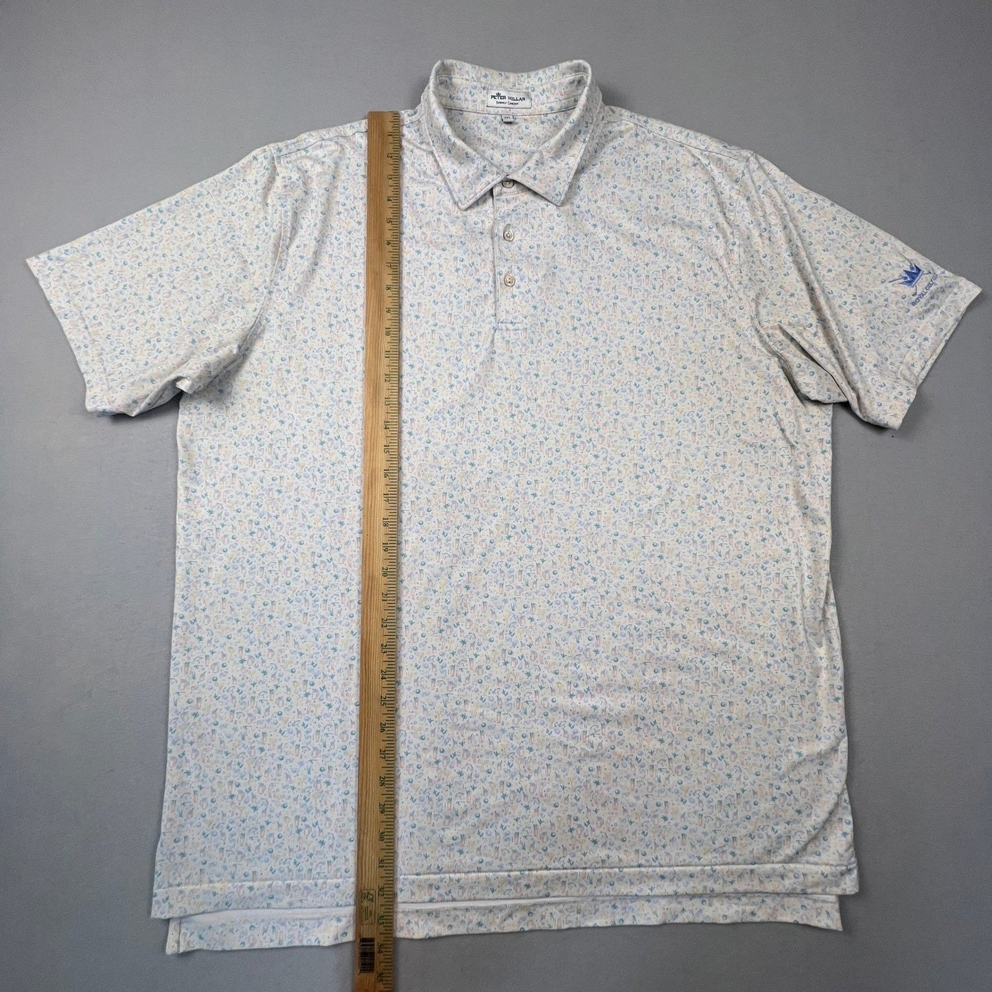 Peter Millar Polo Shirt Mens XXL White Golf Print Summer Comfort Royal Golf Club