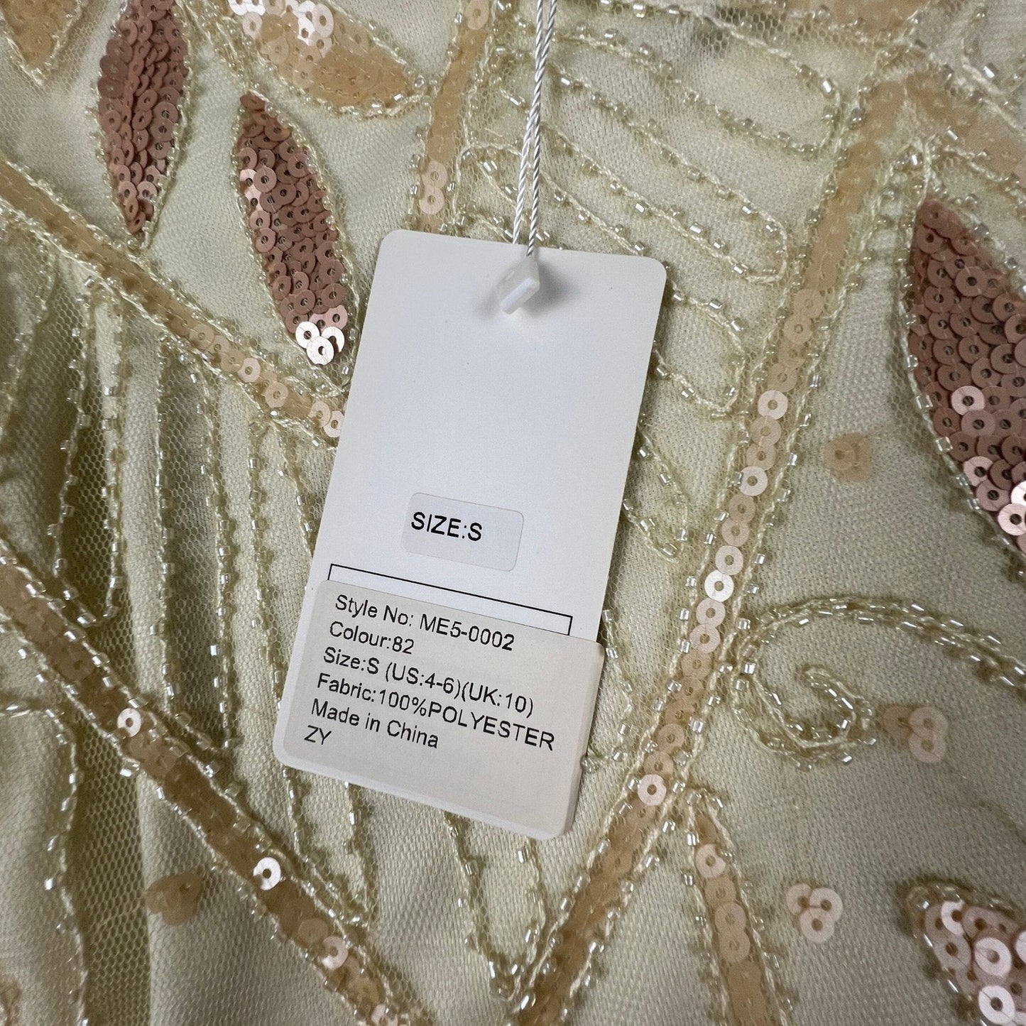 NWT Metme Flapper Dress Womens Small Cream Sequin Fringe Art Deco Gatsby Party