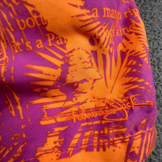 Panama Jack Swim Trunks Mens Medium Orange Purple Tropical Palm Script Beachwear