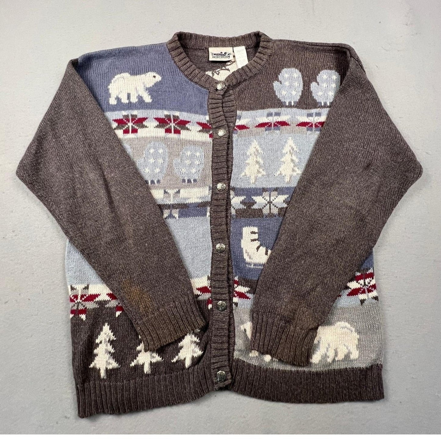 Northern Reflections Cardigan Sweater Womens XL Grey Winter Polar Bear Vintage