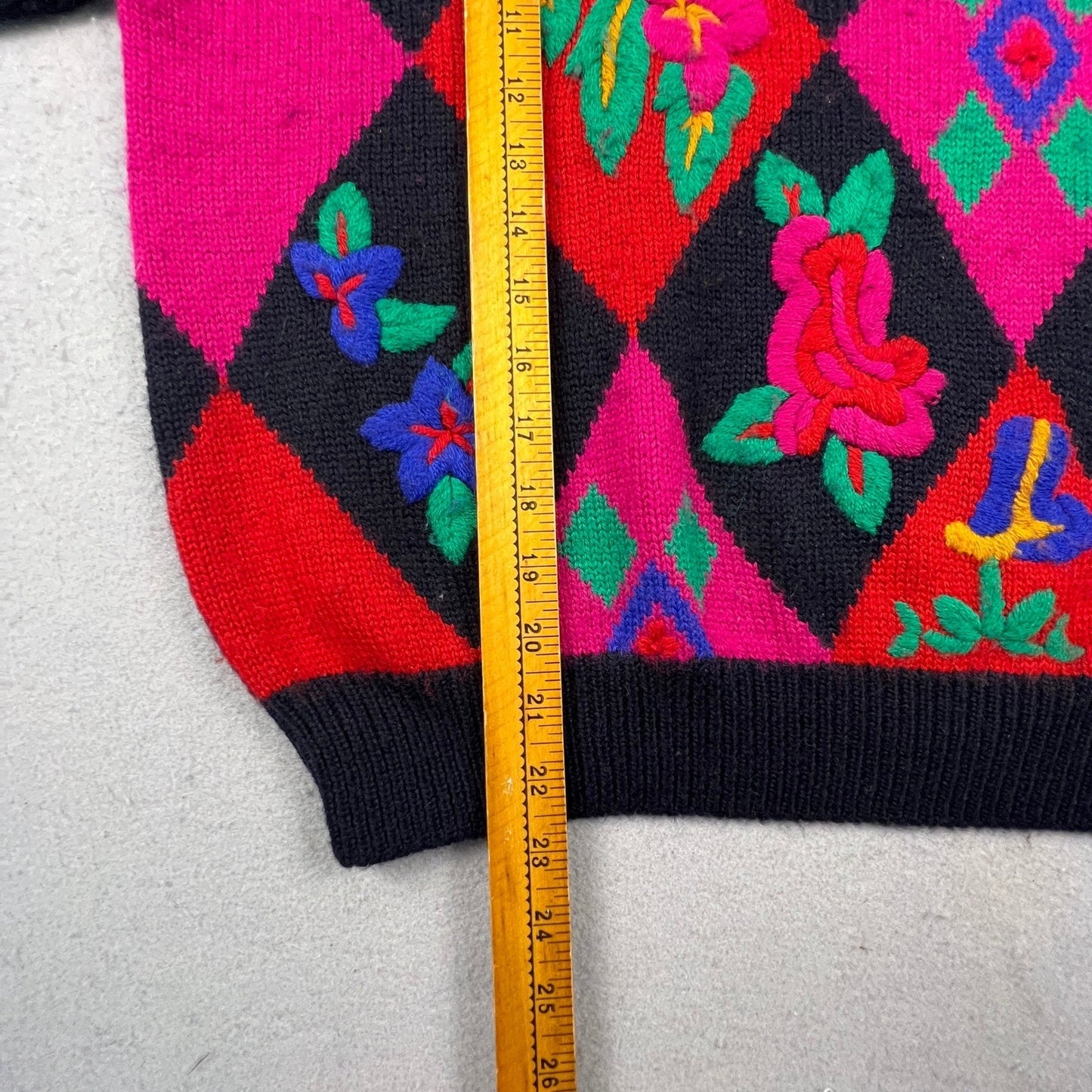 Alfred Dunner Sweater Women XL Black Floral Argyle Knit Vintage Style Crewneck