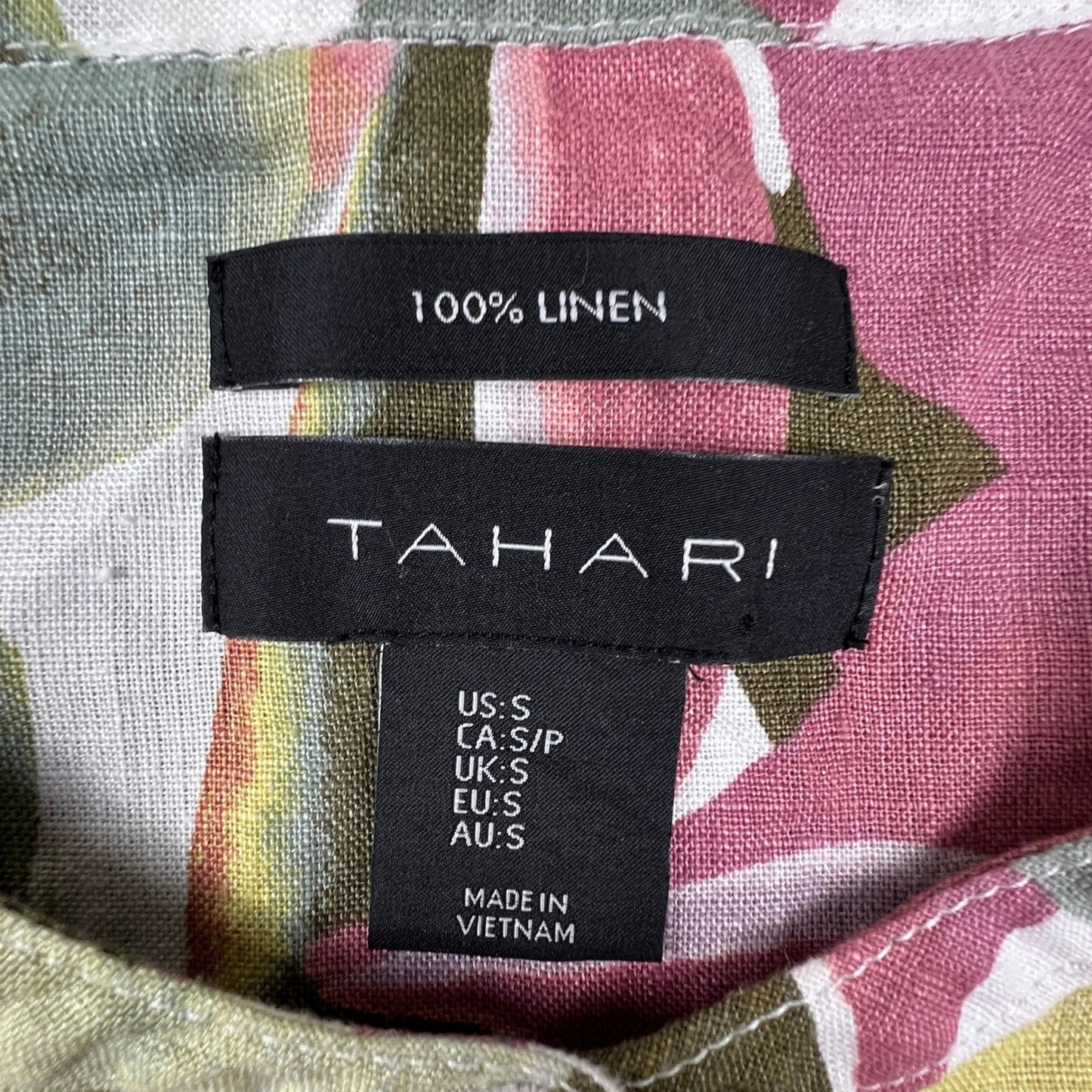 Tahari 100% Linen Sleeveless Blouse Womens Small Floral Button Front Boho Summer