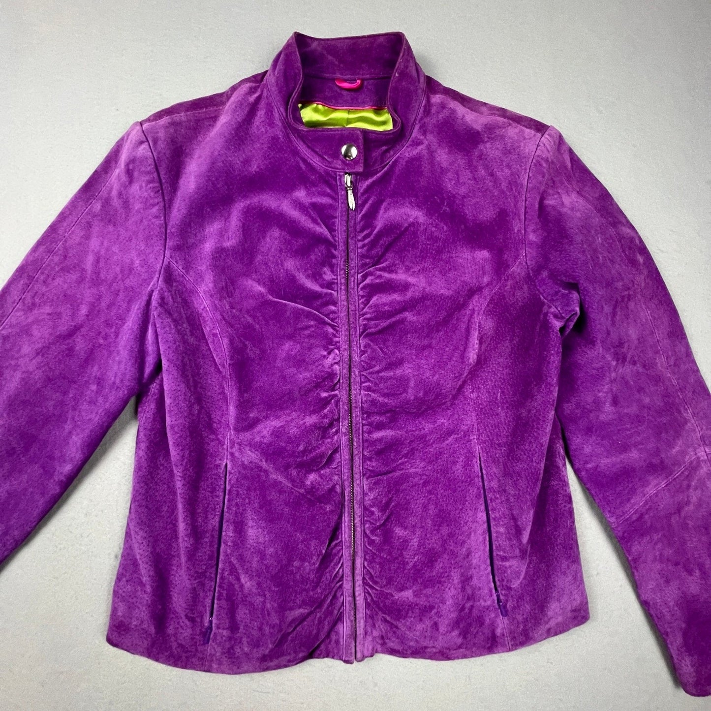 Wilsons Leather Maxima Suede Jacket Women L Purple Moto Mock Neck Y2K Joker Chic