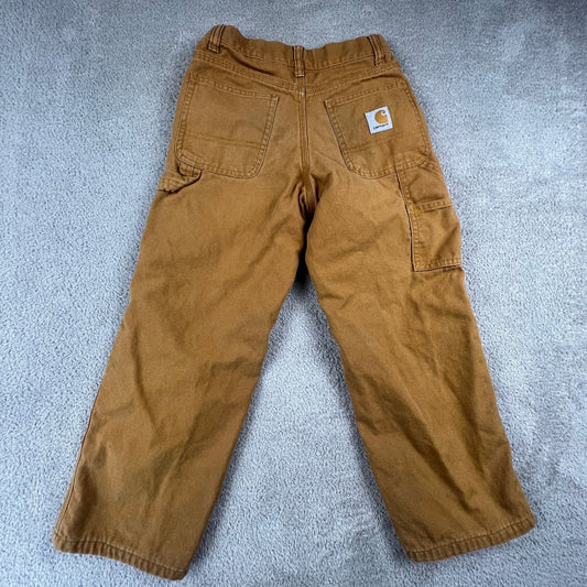 Carhartt Carpenter Pants Kids 8 Brown Flannel Lined Canvas Duck Workwear Utility
