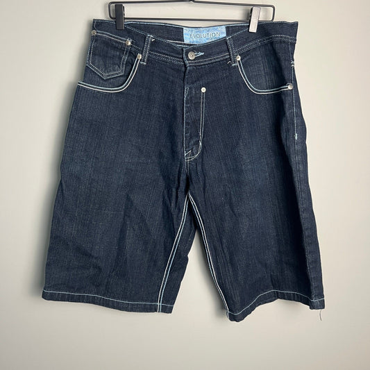 Evolution in Design Denim Shorts Men's Dark Wash Size 36 Embroidered Pockets Y2K