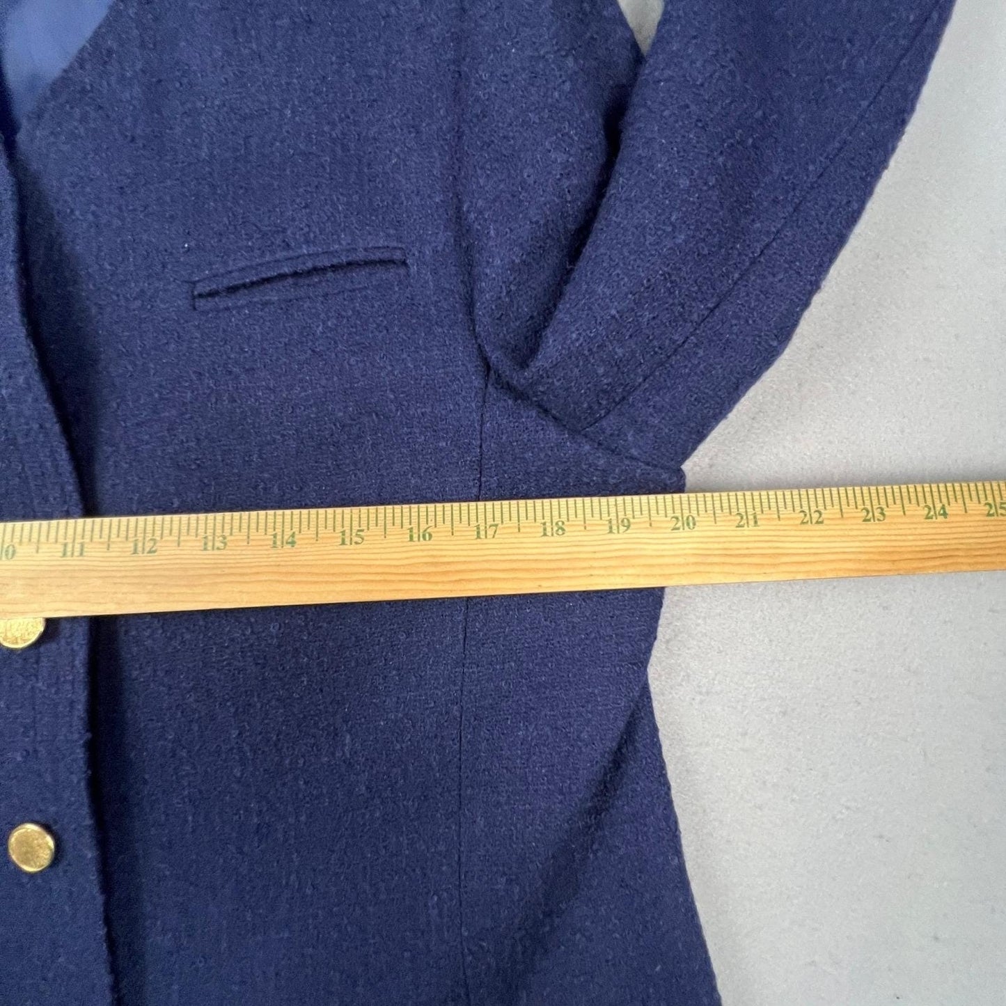 VTG Young Traditions Blazer Women 14 Navy Blue Gold Button Wool Blend Preppy