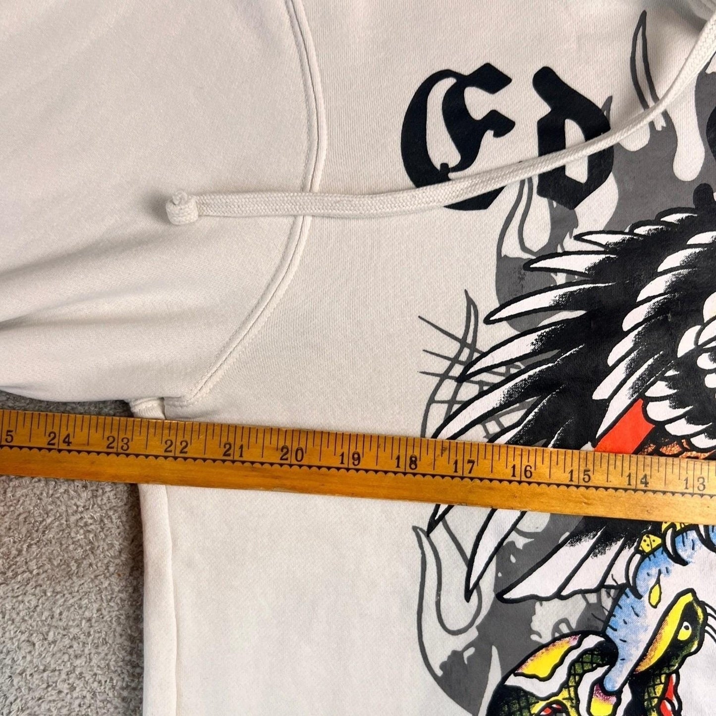 Y2K Ed Hardy Hoodie Eagle Skull Snake Flames Mens Size Medium White Sweatshirt
