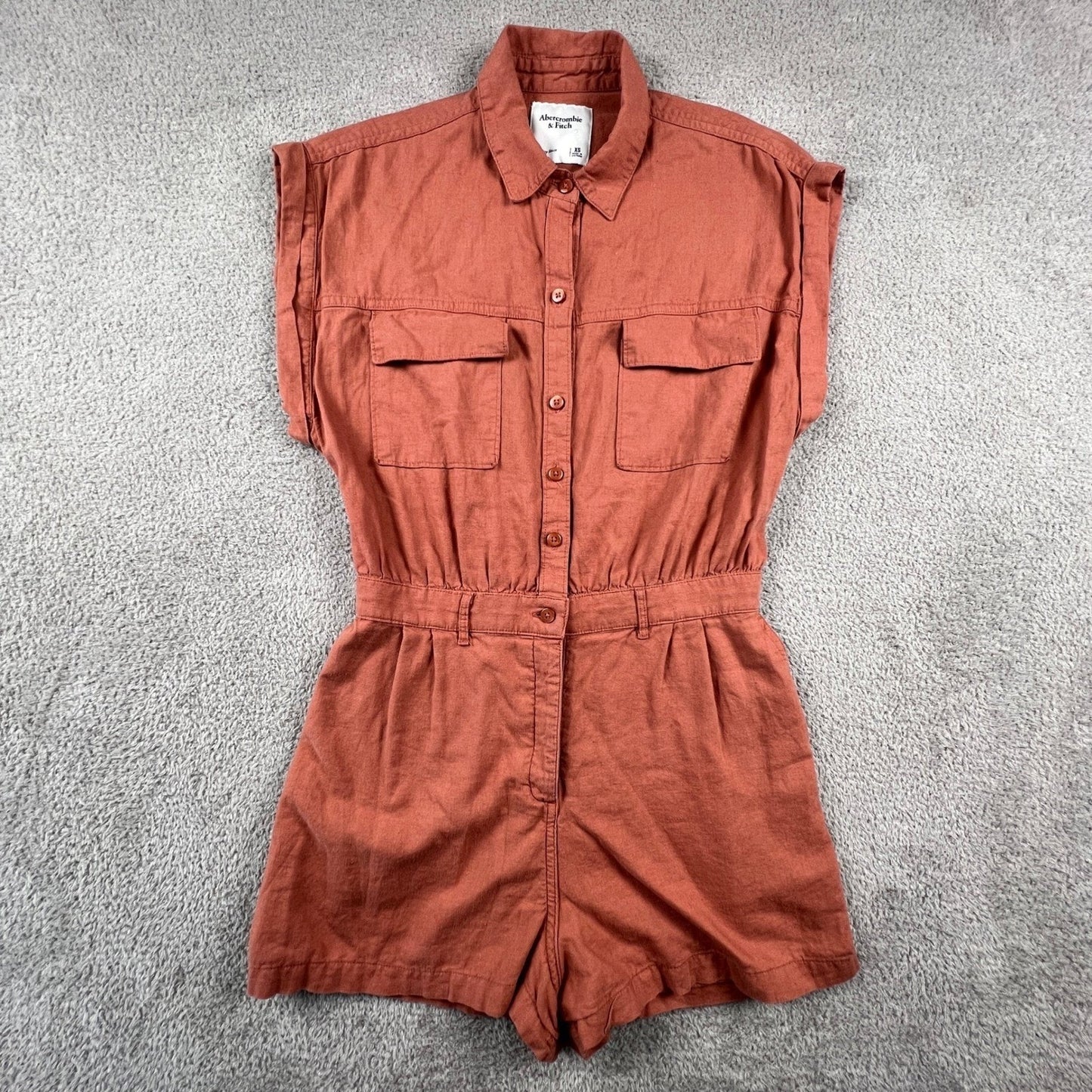 Abercrombie & Fitch Womens Romper XS Linen Blend Utility Terracotta Jumpsuit
