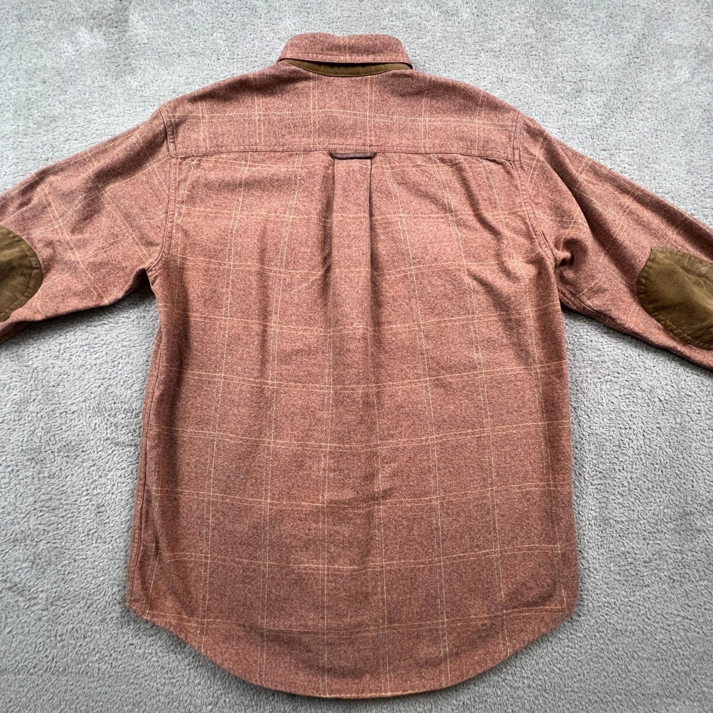 VTG Orvis Flannel Shirt Men Medium Rust Orange Plaid Elbow Patch Outdoor Rugged