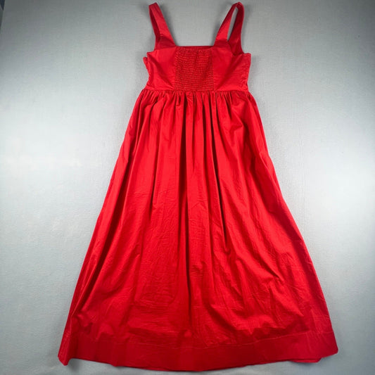 Red Cotton Blend Maxi Dress L Smocked Back A Line Summer Vacation Chic Classic