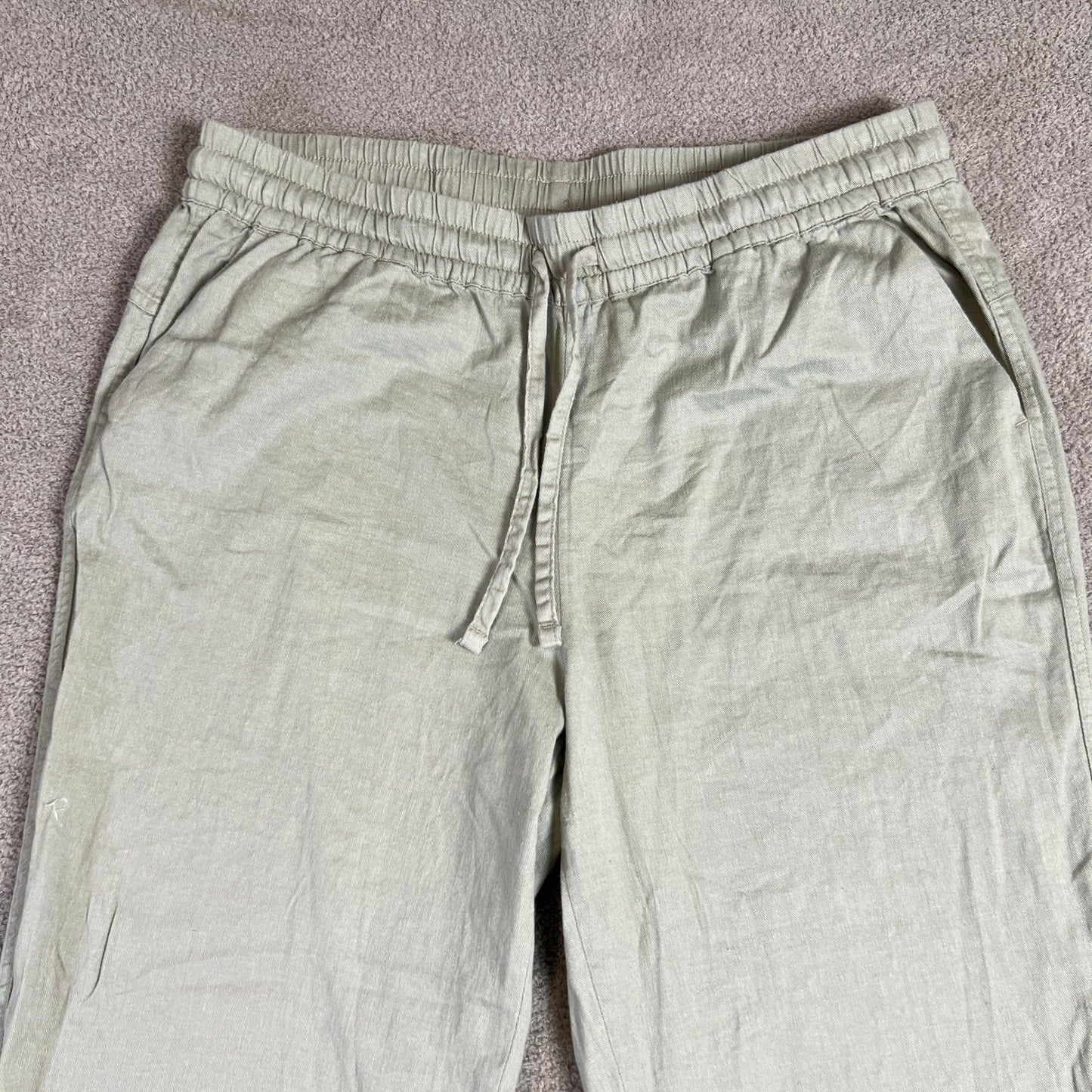 32 Degrees Cool Pants Linen Blend Women's M Light Green Drawstring Waist Wide