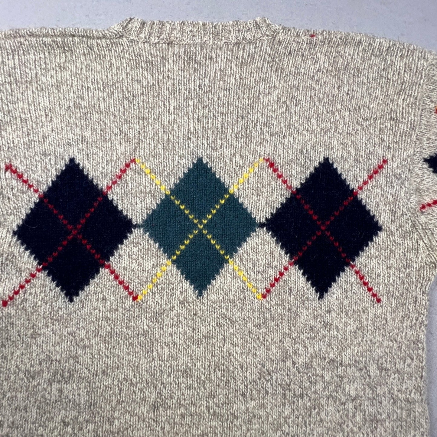 Gap Argyle Sweater Mens XL Beige Wool Blend Vintage Crewneck Preppy Knit