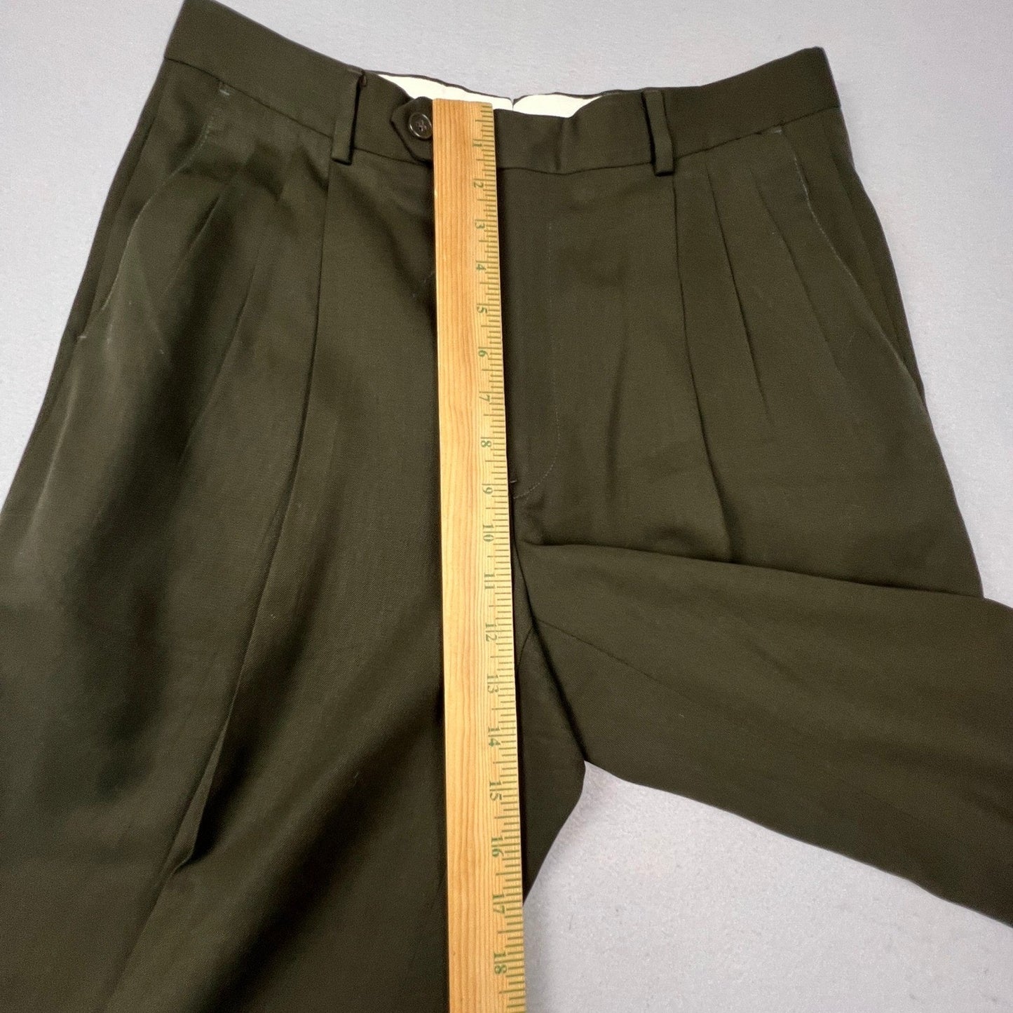 Monsieur by Givenchy Dress Pants Mens 33 Olive Green Pleated Cuffed Vintage Luxe