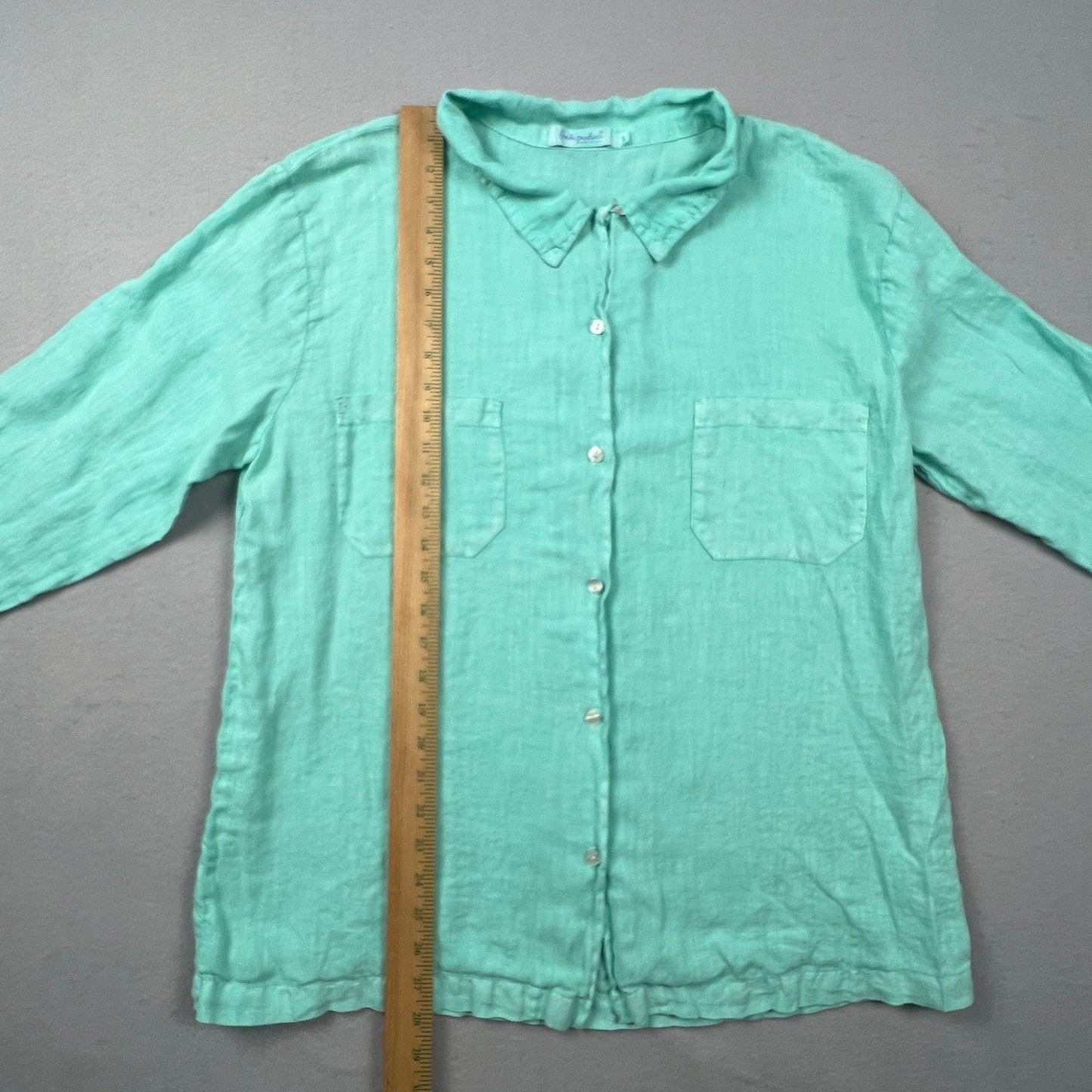 Fresh Produce Linen Button Down Shirt Womens L Seafoam Coastal Casual Summer