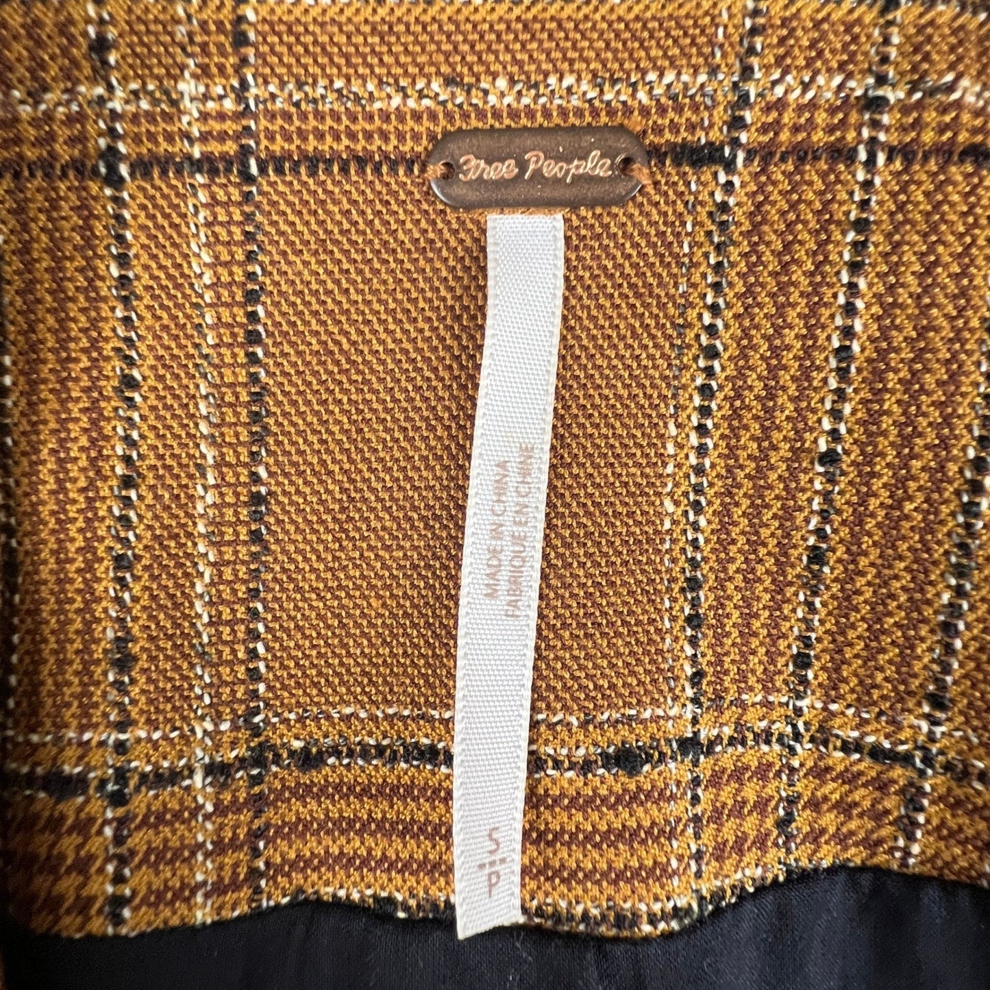 Free People Brown Plaid Longline Blazer Womens S Double Breasted Preppy Academia