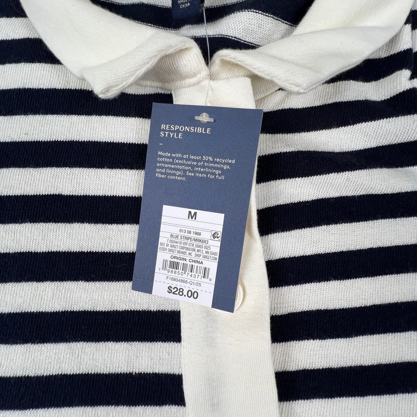 Polo Dress Knit Preppy Medium 100% Cotton Striped Mini Universal Thread