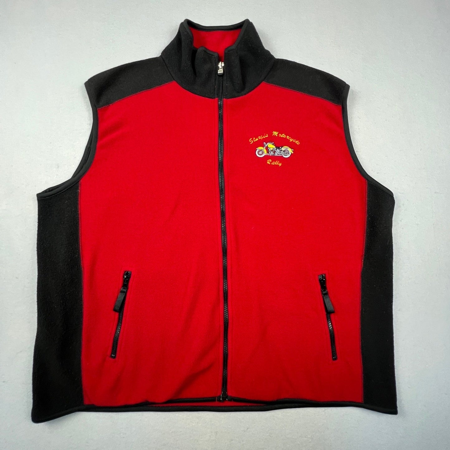 Sturgis Motorcycle Rally Fleece Vest Mens XL Red Biker Full Zip Gilet Noblewear