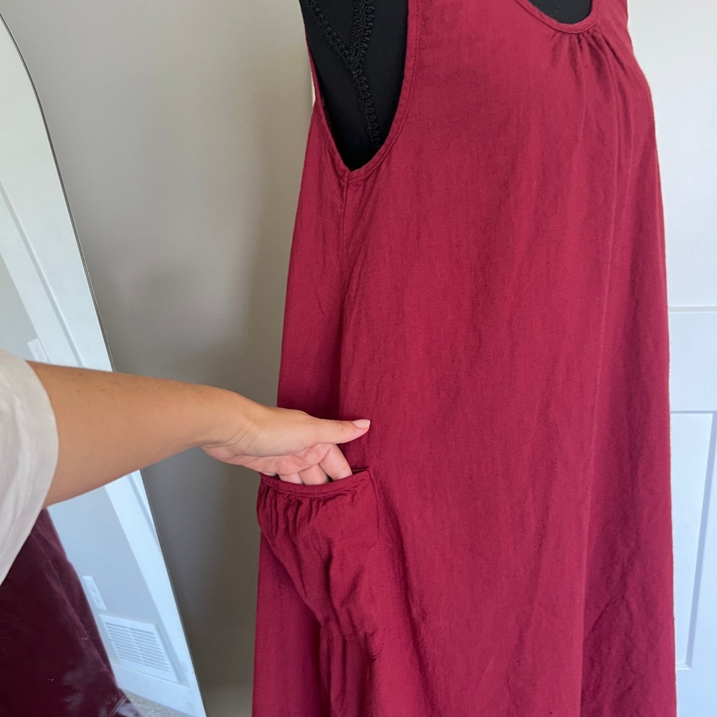 Zanzea Maxi Dress Womens M Red Sleeveless Cotton Blend Boho Lagenlook Pocket