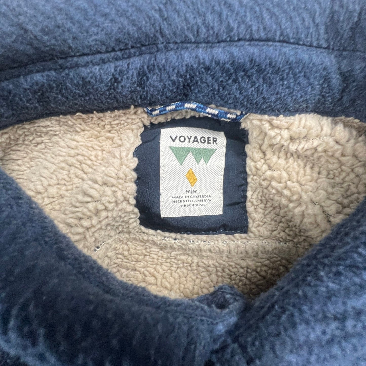 Voyager Mens Blue Striped Sherpa Lined Fleece Shirt Jacket Shacket Medium