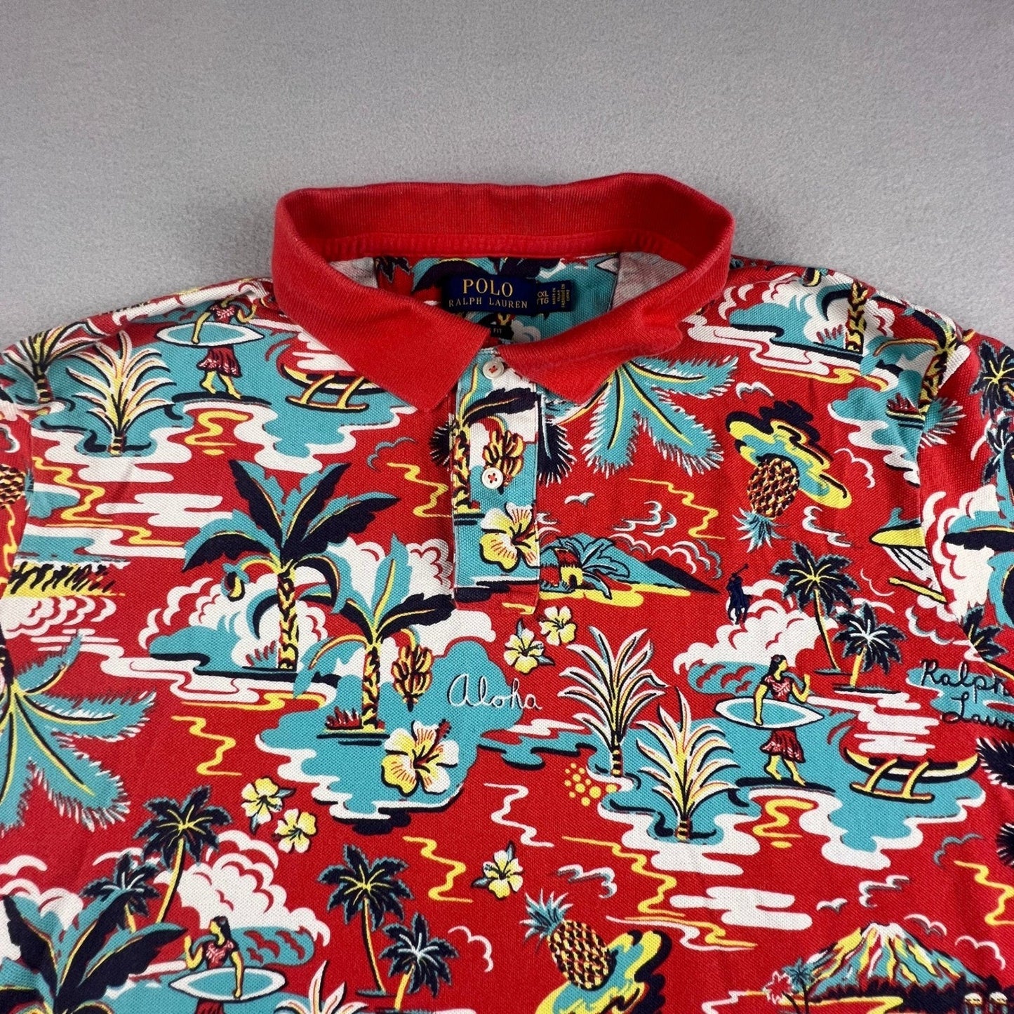 Polo Ralph Lauren Polo Shirt Mens XXL Red Aloha Tropical Hawaiian Classic Fit