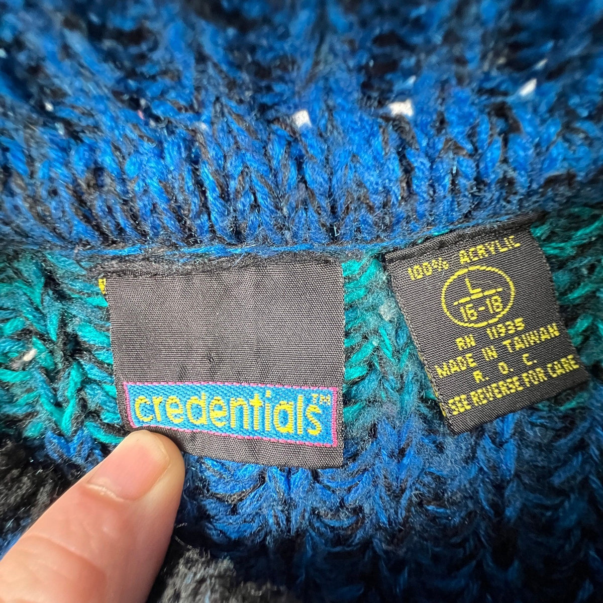 Credentials Striped Sweater Womens Large Blue Teal Black Vintage Knit Retro 90s