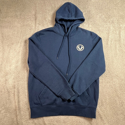 True Religion Hoodie Mens Medium Blue Horseshoe Logo Pullover Sweatshirt