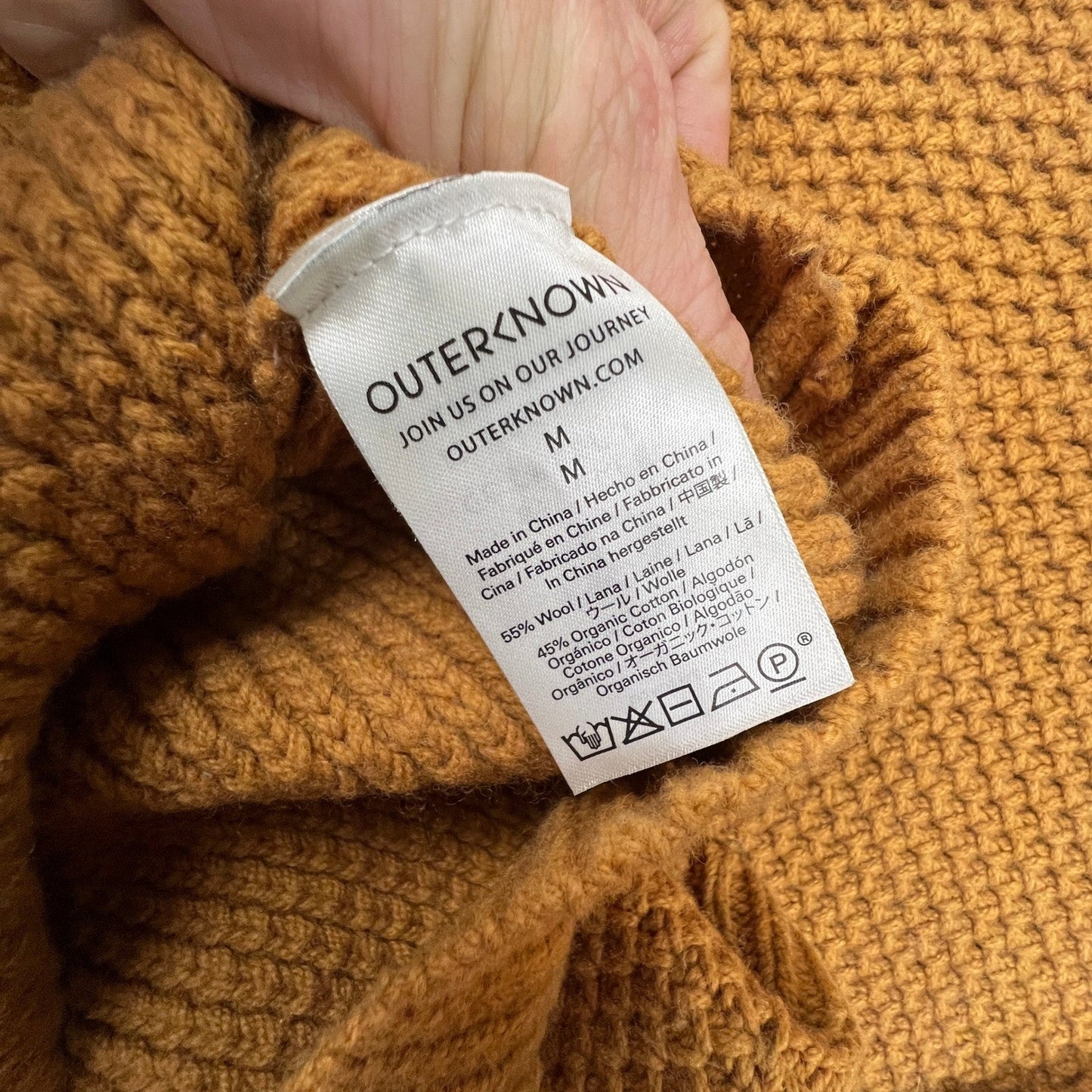 Outerknown Sweater Mens M Mustard Yellow Wool Organic Cotton Waffle Knit Coastal