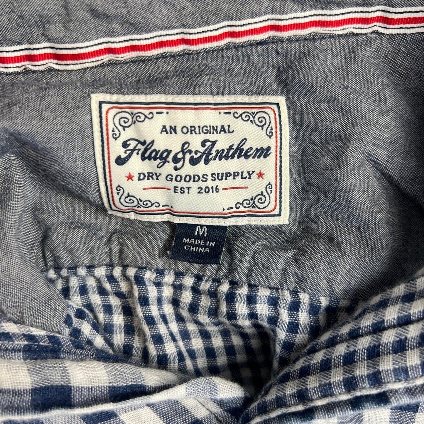 Flag & Anthem Button Down Shirt Men's Medium Gingham Check Long Sleeve