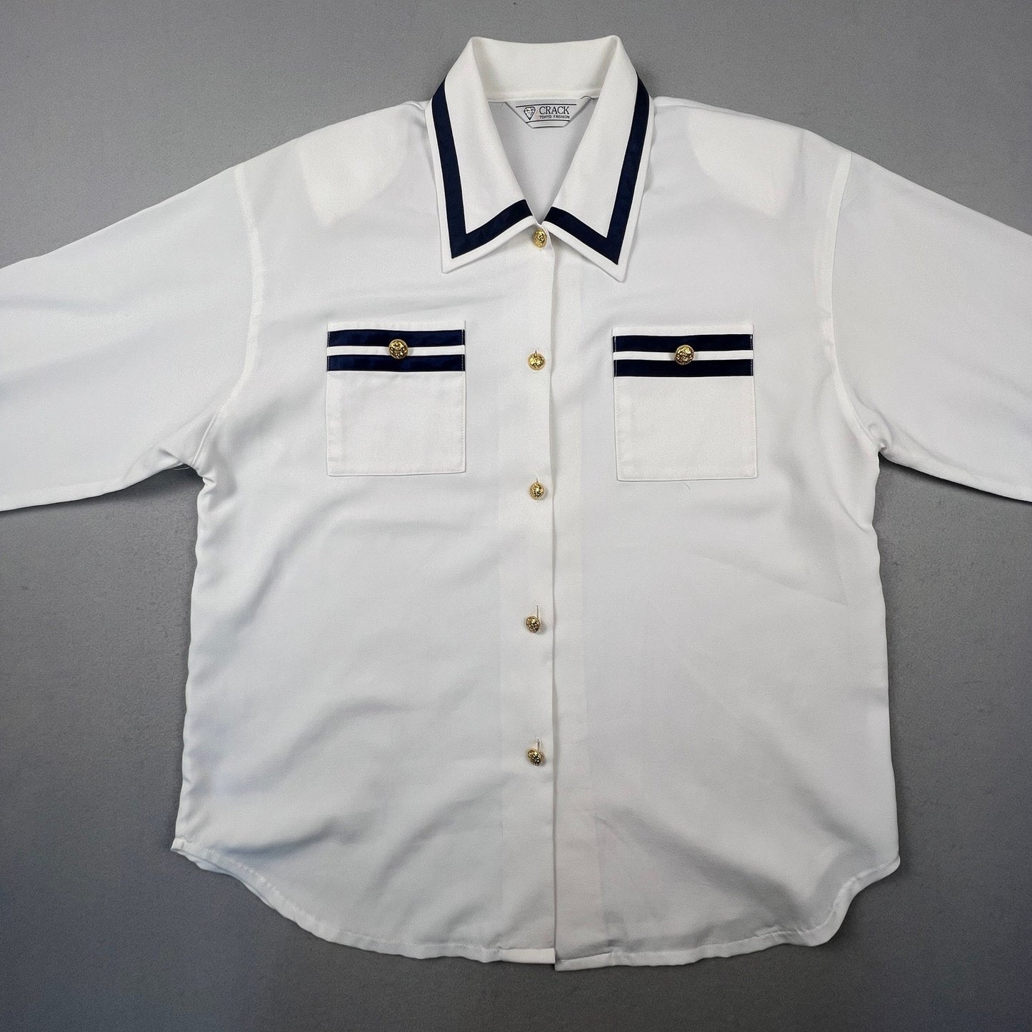 VTG Nautical Gold Button Blouse Crack Tokyo Fashion Button Up Shirt Womens L