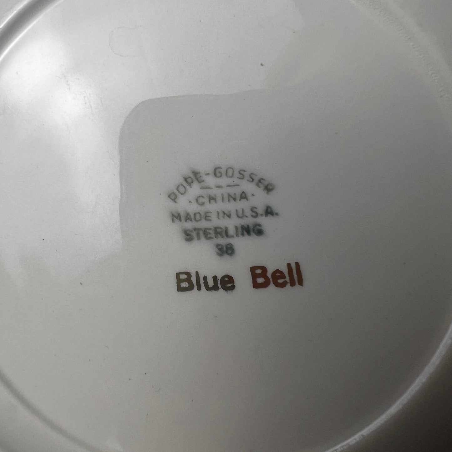 VTG 50s Pope-Gosser Blue Bell Bread Plates Set of 4 White Gold Trim Grandmacore