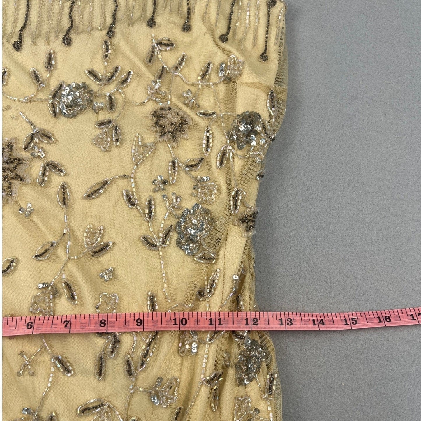 Vintage Style Beaded Dress Small Champagne Sequin Flapper Gown Bridal Wedding