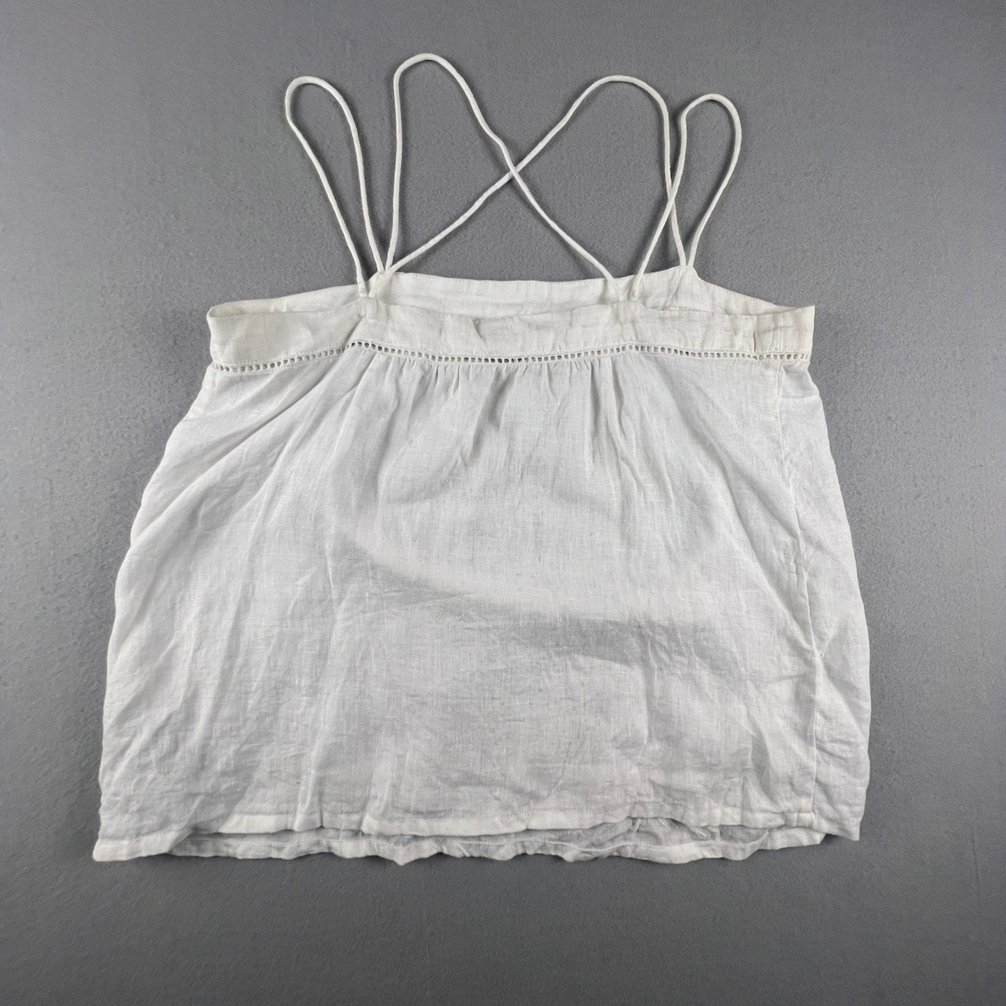 100% Linen White Camisole Top 12 Eyelet Embroidered Strappy Boho Summer GAP